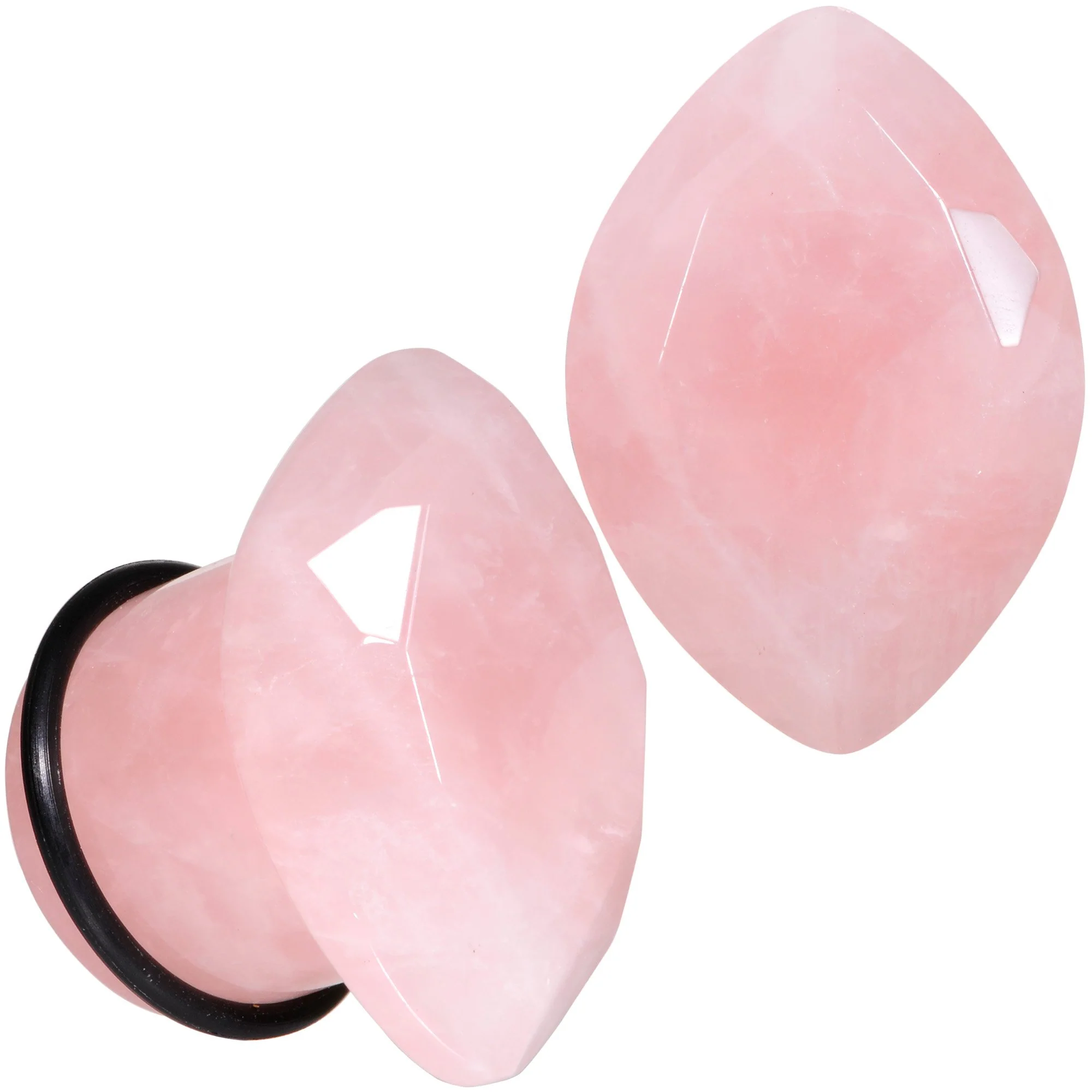 Rose Quartz Faceted Single Flare Plug Set 6mm to 25mm Sizes - Image 9
