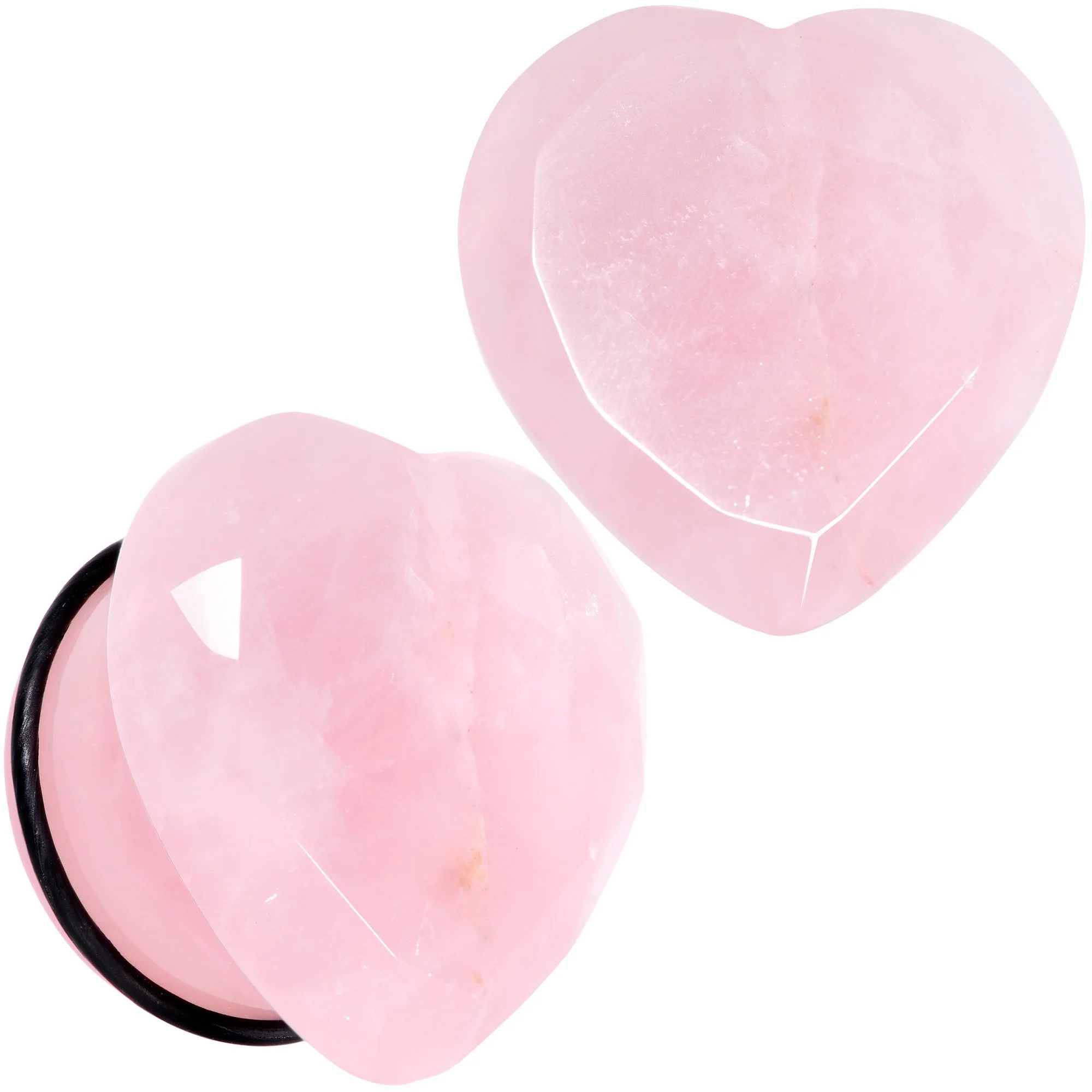 Rose Flower Quartz Stone Faceted Heart Single Flare Plug Set 6mm to 25mm - Image 11
