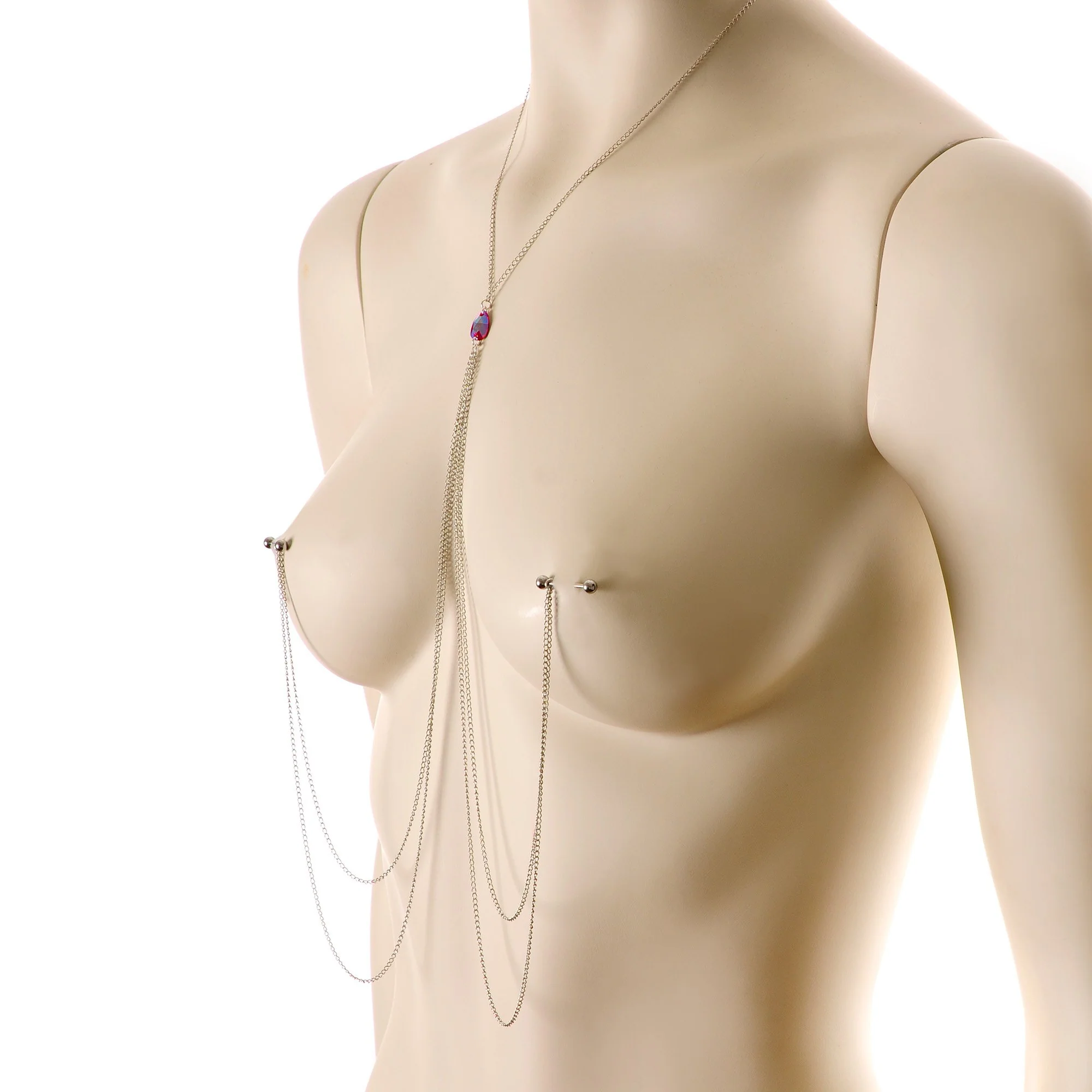 Rue Red Gem Necklace to Nipple Chain Created with Crystals - Image 3