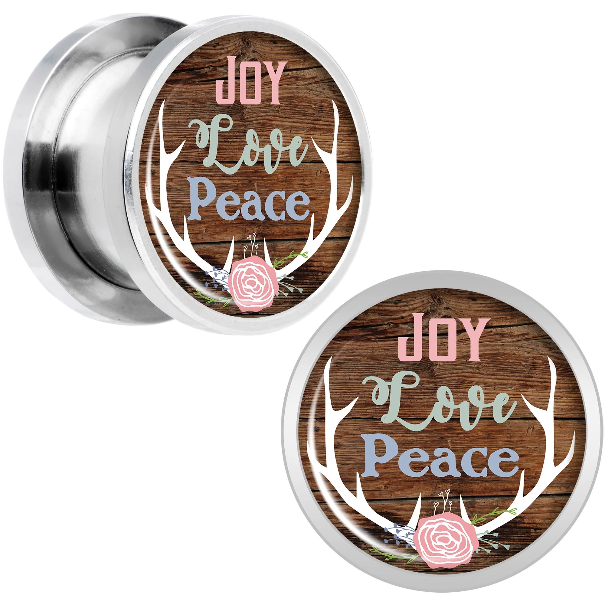 Rustic Joy Love Peace Antlers Screw Fit Plug Set Sizes 5mm to 20mm - Image 5