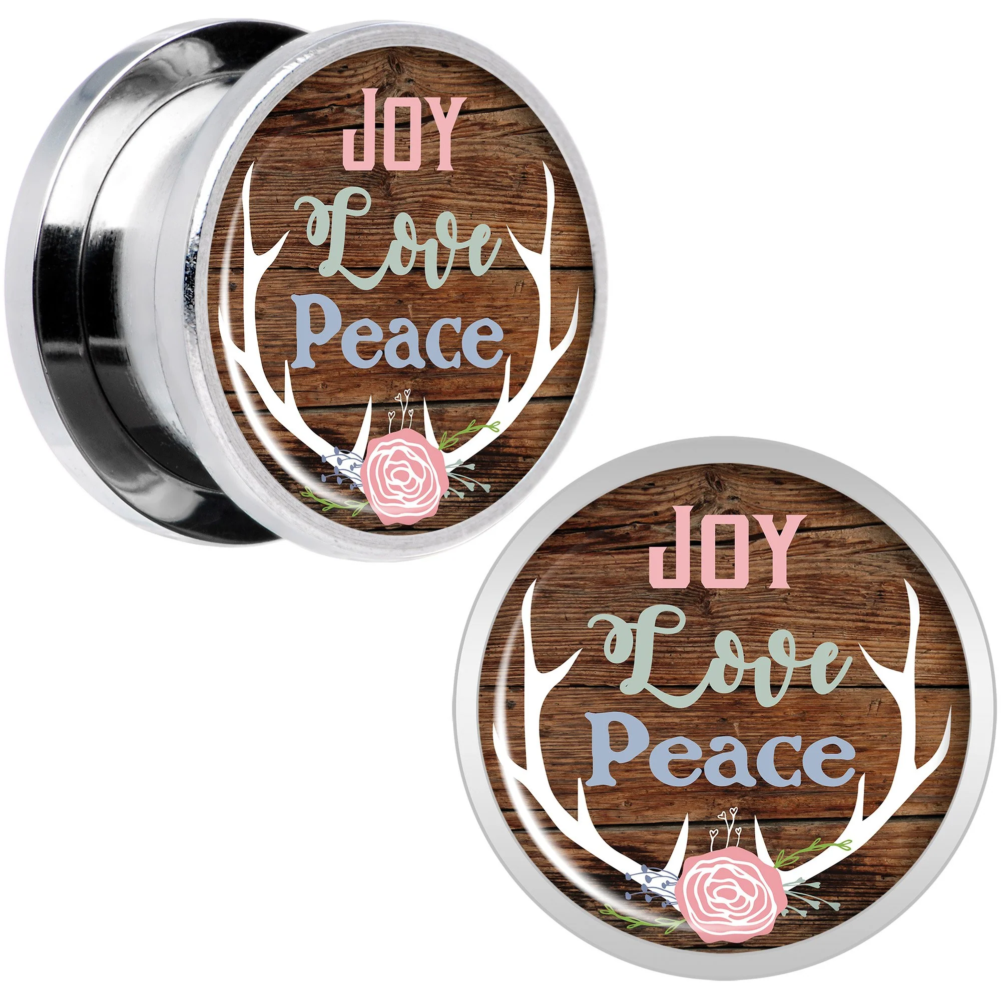 Rustic Joy Love Peace Antlers Screw Fit Plug Set Sizes 5mm to 20mm - Image 6