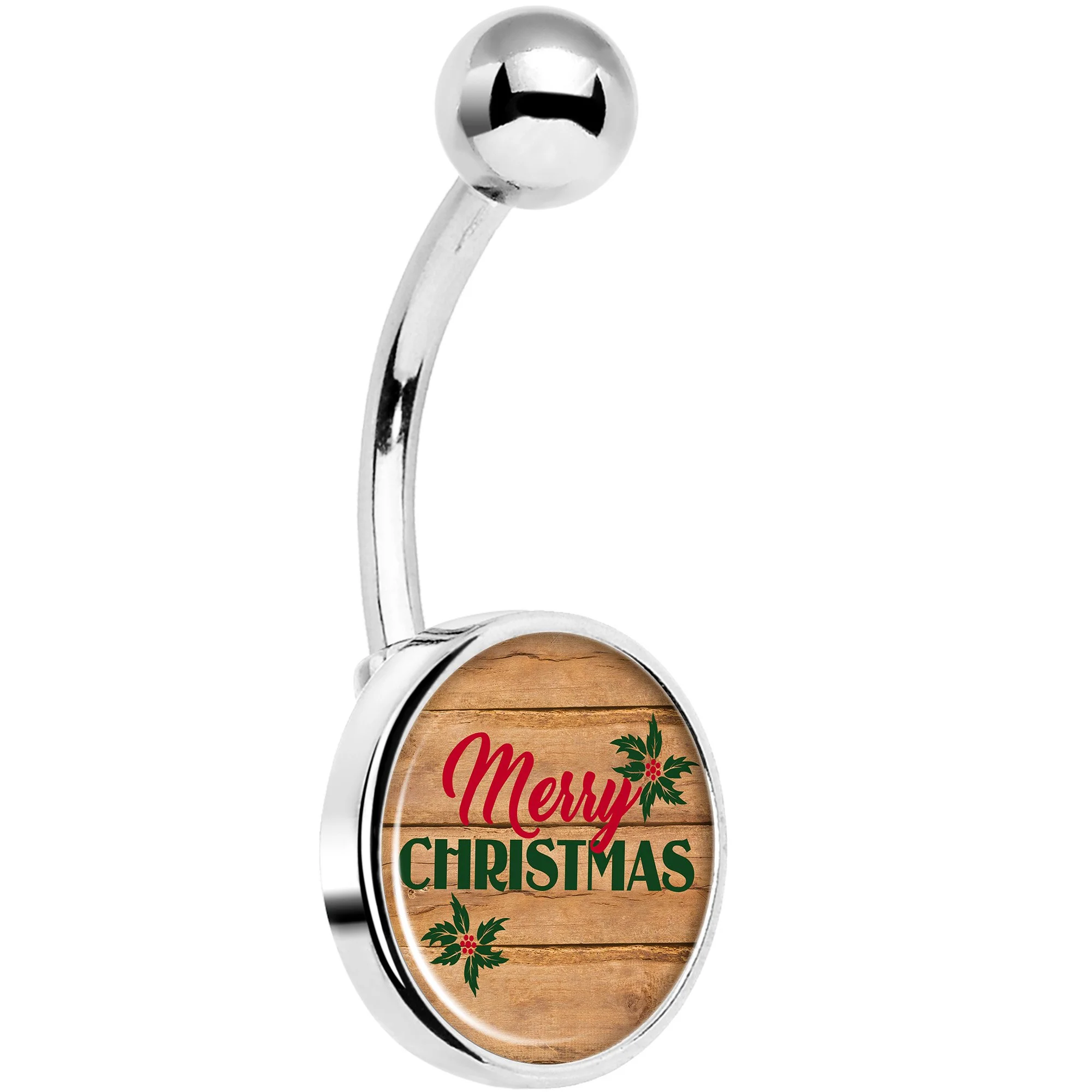 Rustic Wood Merry Christmas Belly Ring
