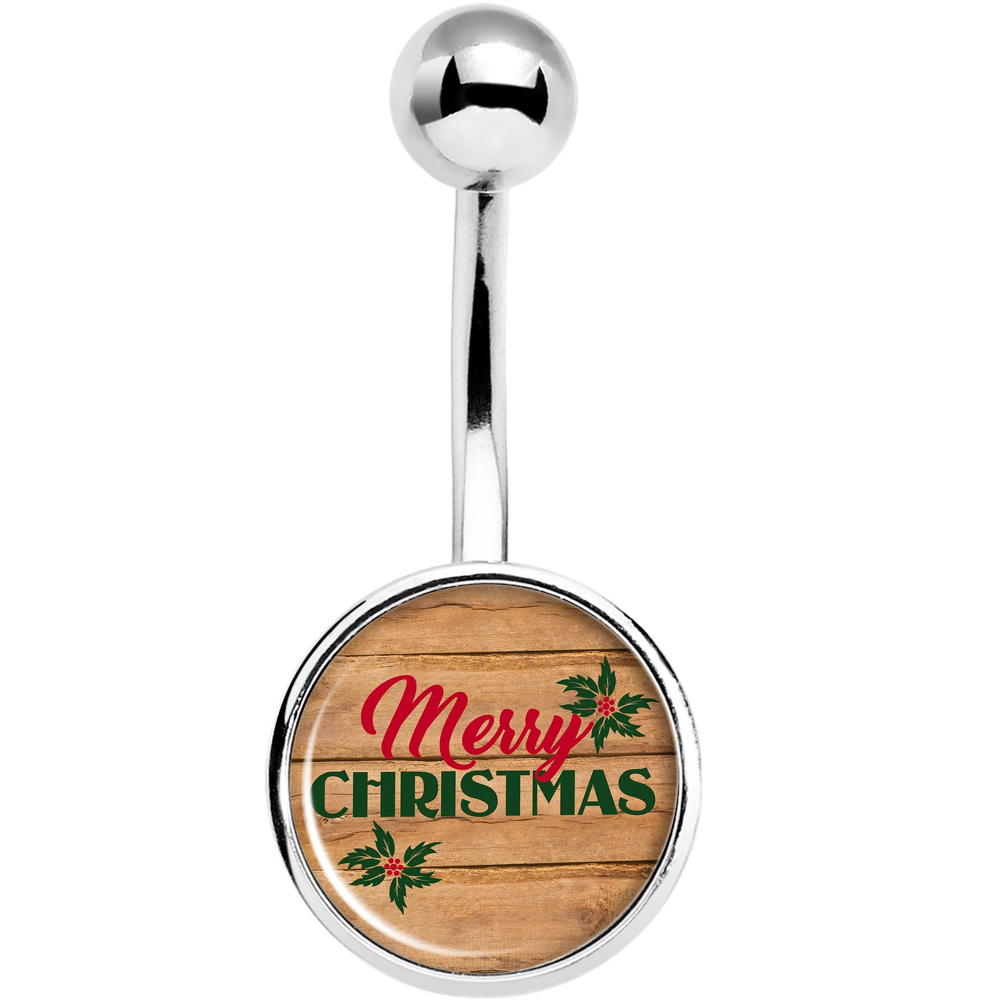 Rustic Wood Merry Christmas Belly Ring - Image 2