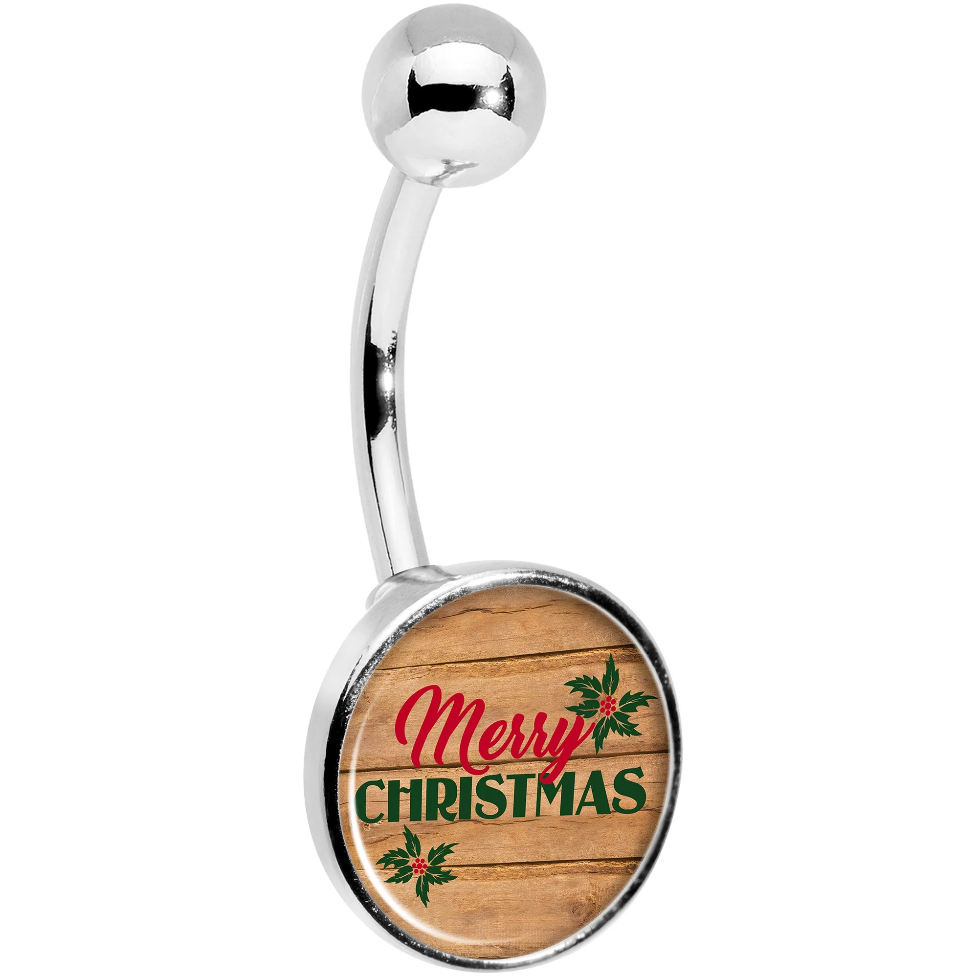Rustic Wood Merry Christmas Belly Ring - Image 3