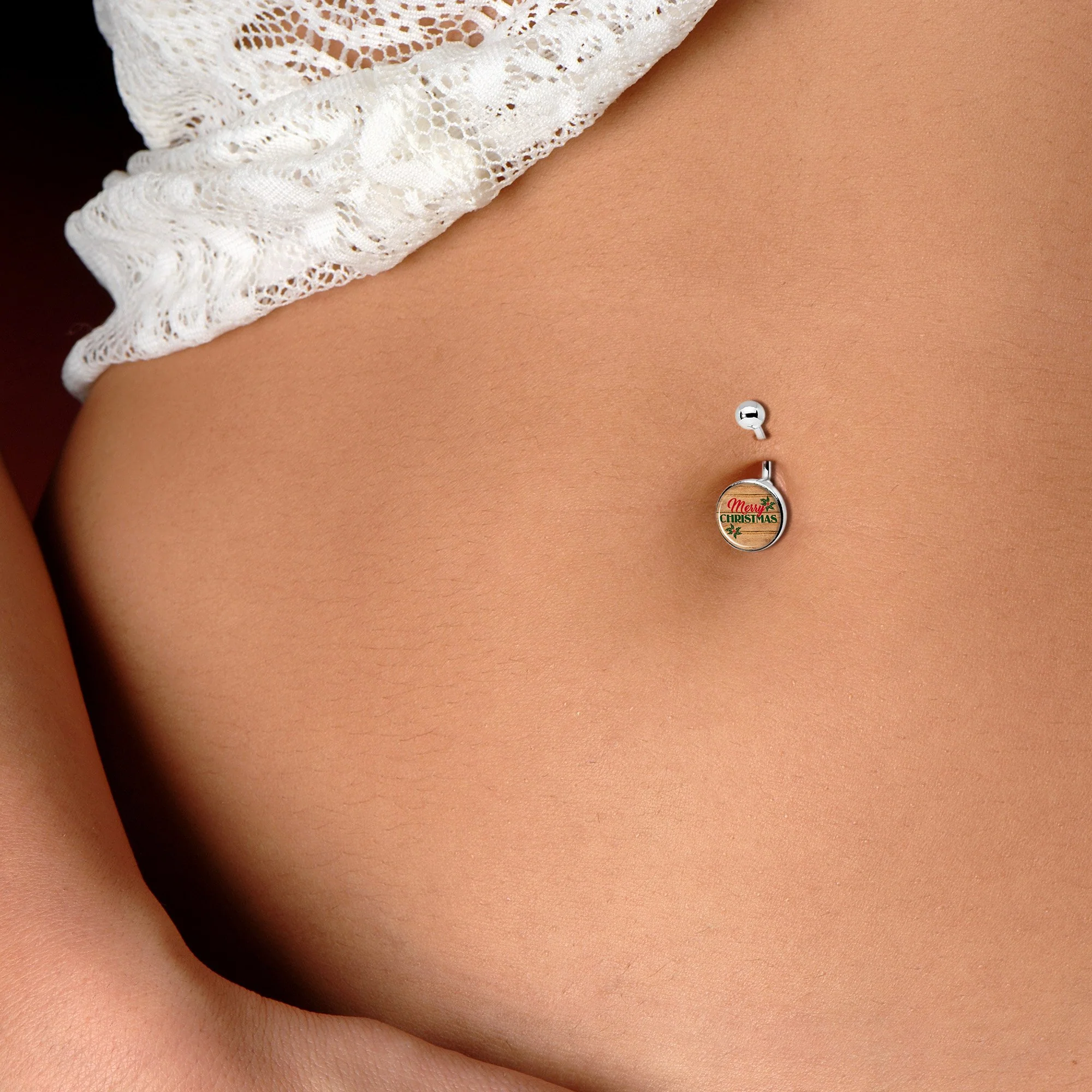 Rustic Wood Merry Christmas Belly Ring - Image 5
