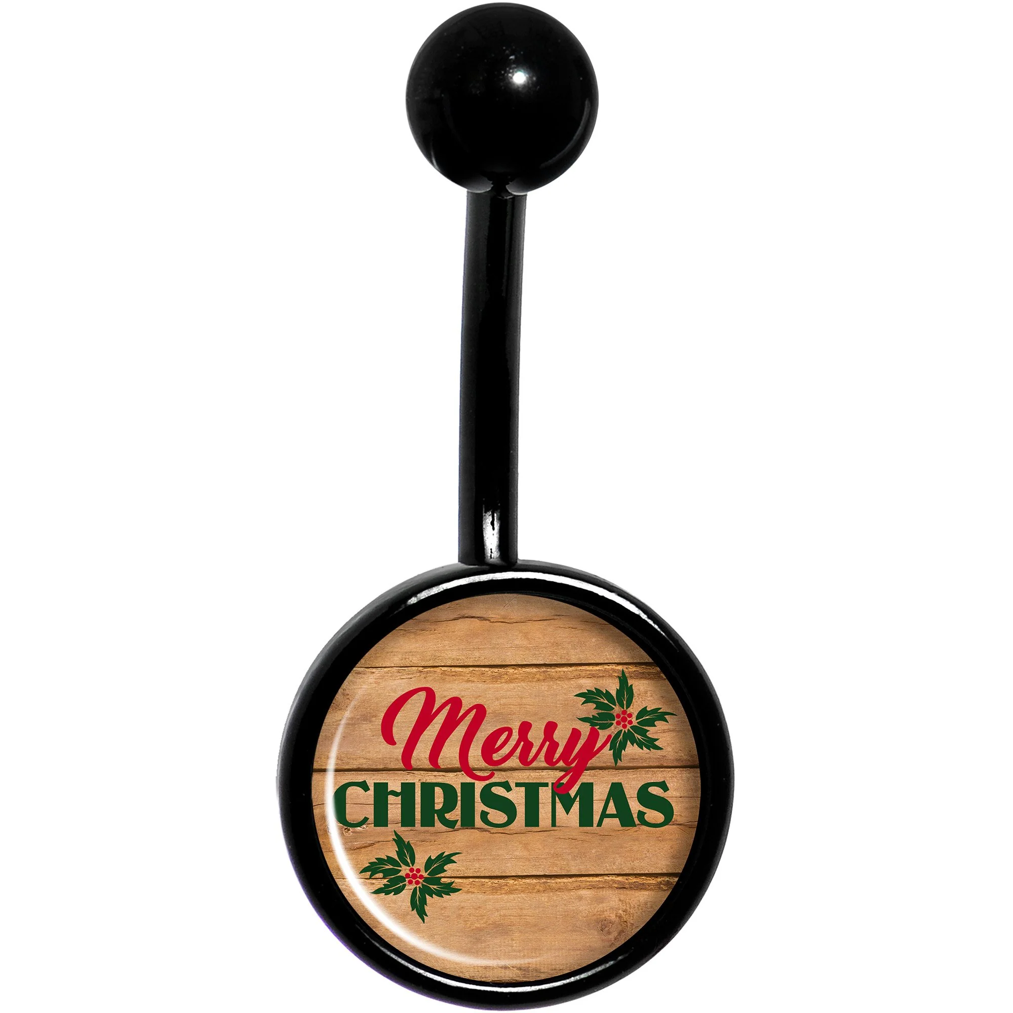 Rustic Wood Merry Christmas Black Belly Ring - Image 2