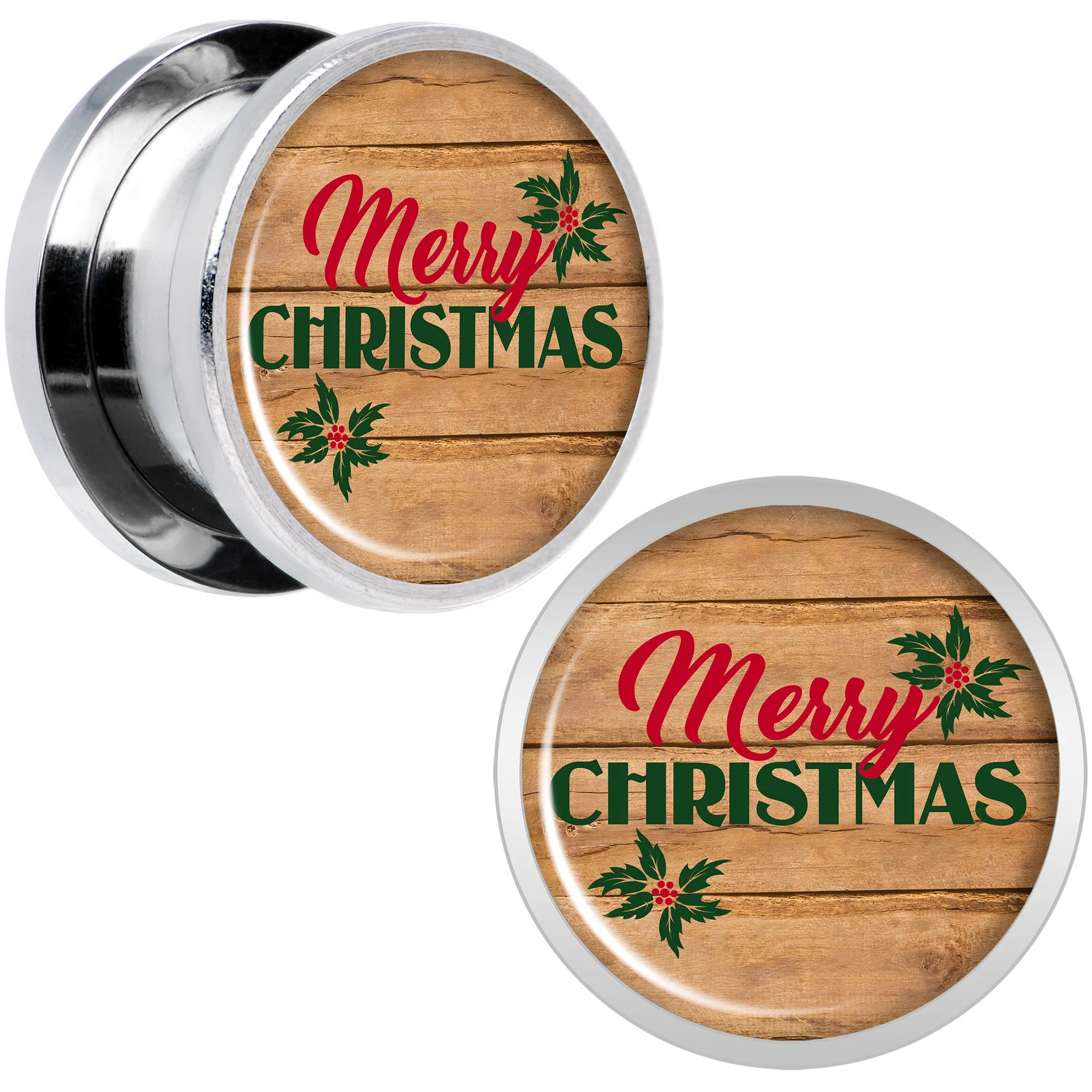 Rustic Wood Merry Christmas Screw Fit Plug Set Sizes 6mm to 20mm - Image 5