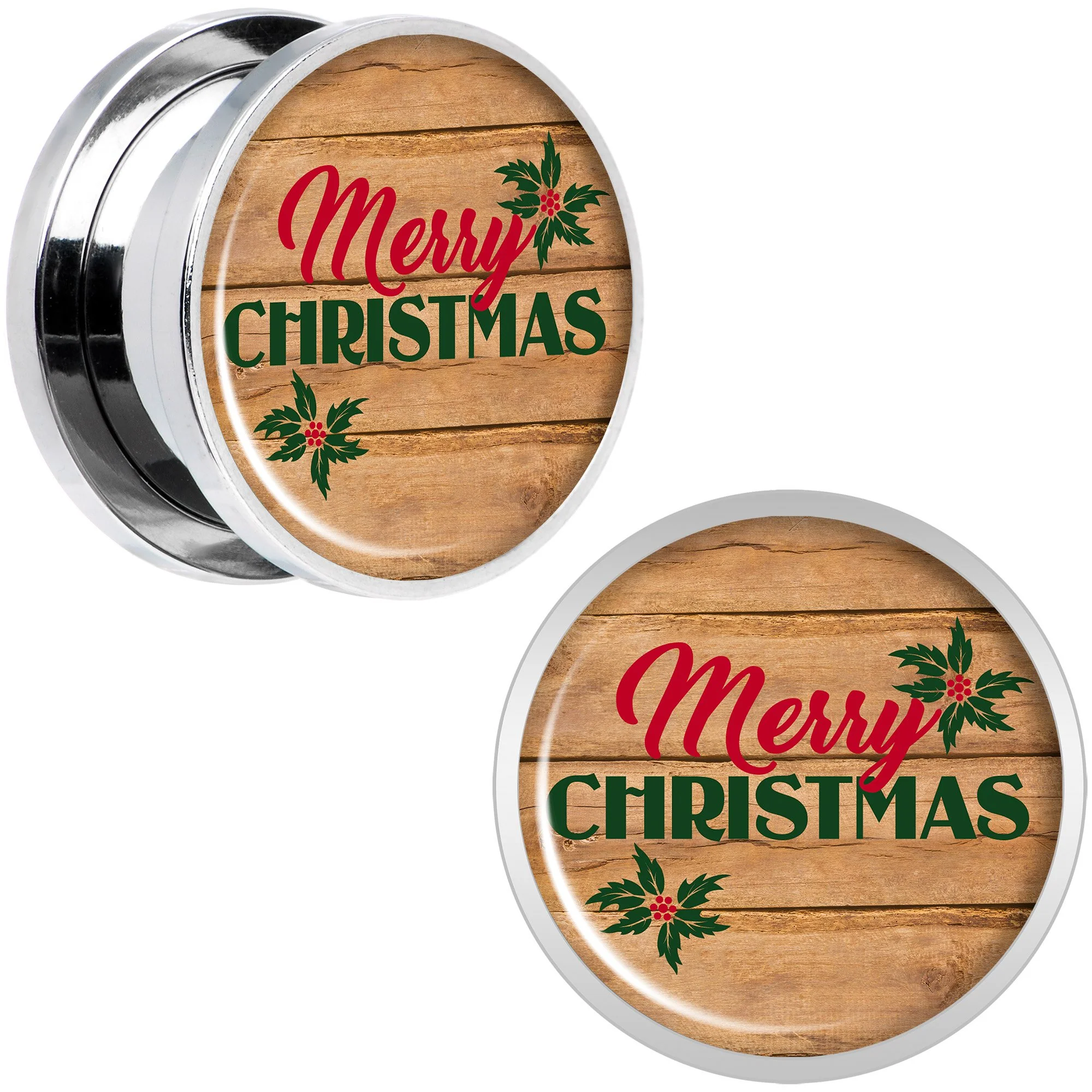 Rustic Wood Merry Christmas Screw Fit Plug Set Sizes 6mm to 20mm - Image 6