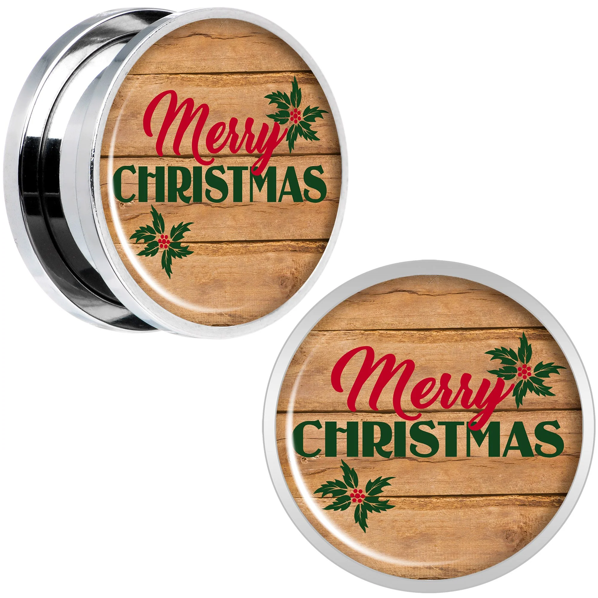 Rustic Wood Merry Christmas Screw Fit Plug Set Sizes 6mm to 20mm - Image 7