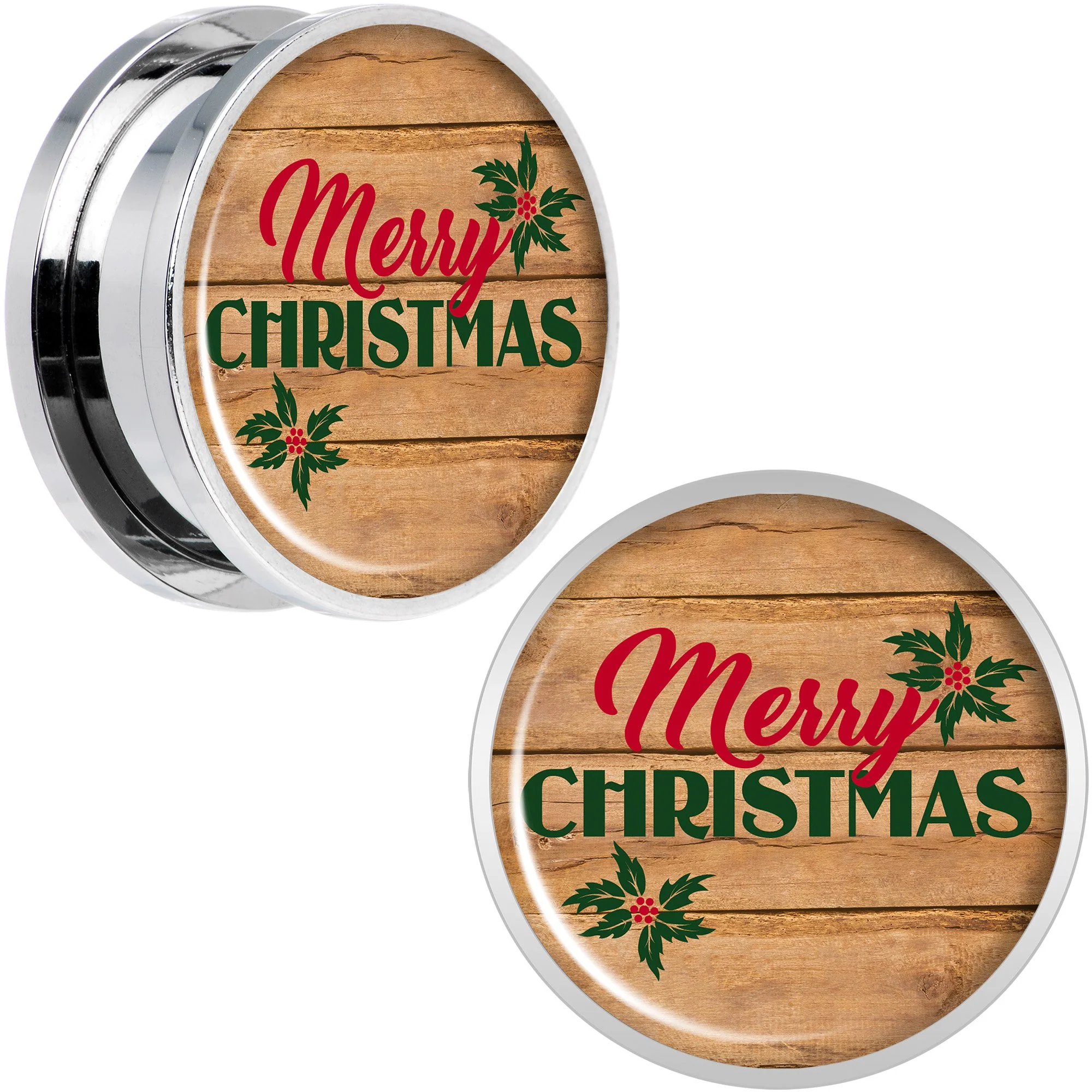 Rustic Wood Merry Christmas Screw Fit Plug Set Sizes 6mm to 20mm - Image 8