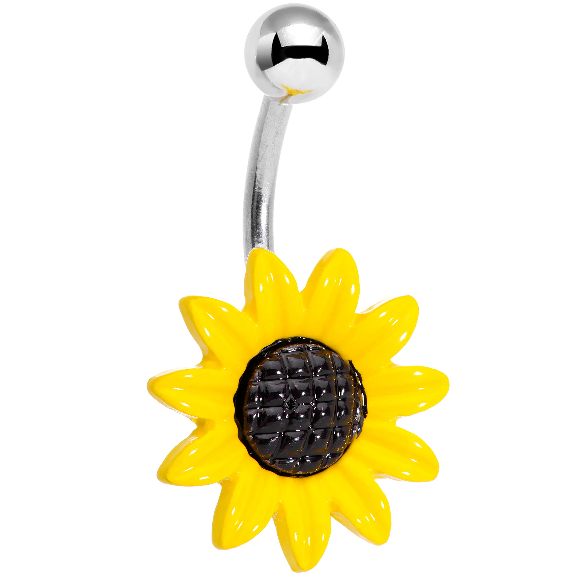 Sandblasted and Yellow UV Glow Sunflower Belly Ring Set of 3 - Image 3