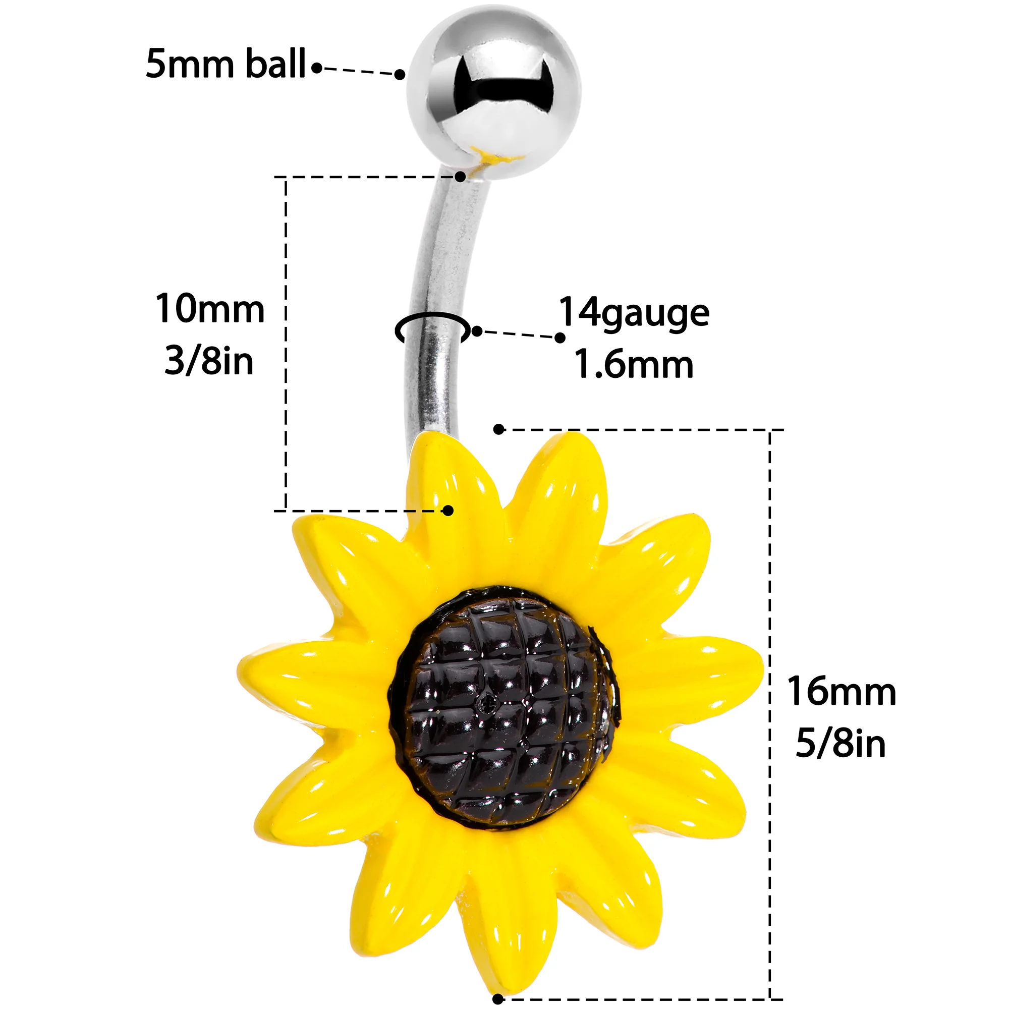 Sandblasted and Yellow UV Glow Sunflower Belly Ring Set of 3 - Image 6