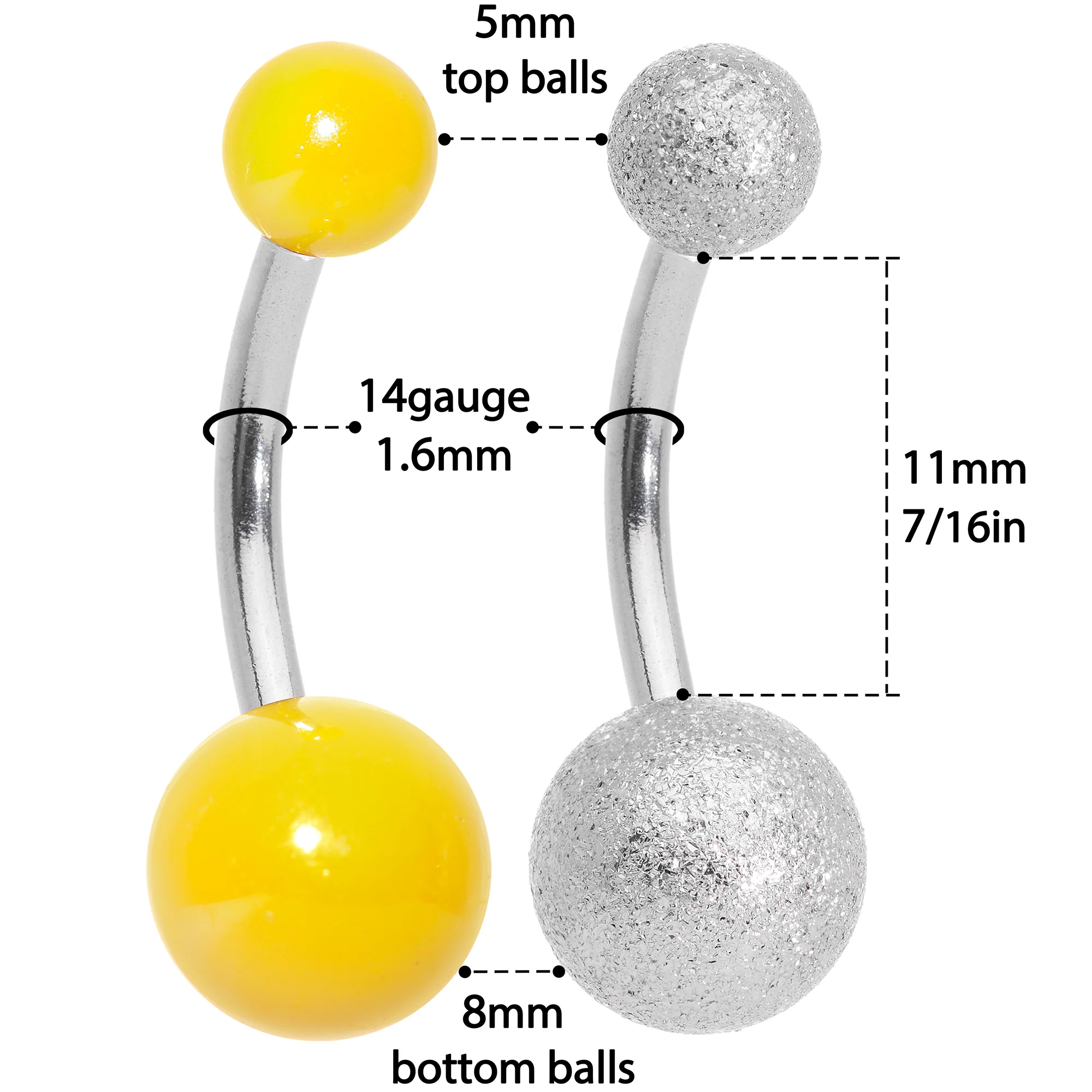 Sandblasted and Yellow UV Glow Sunflower Belly Ring Set of 3 - Image 7