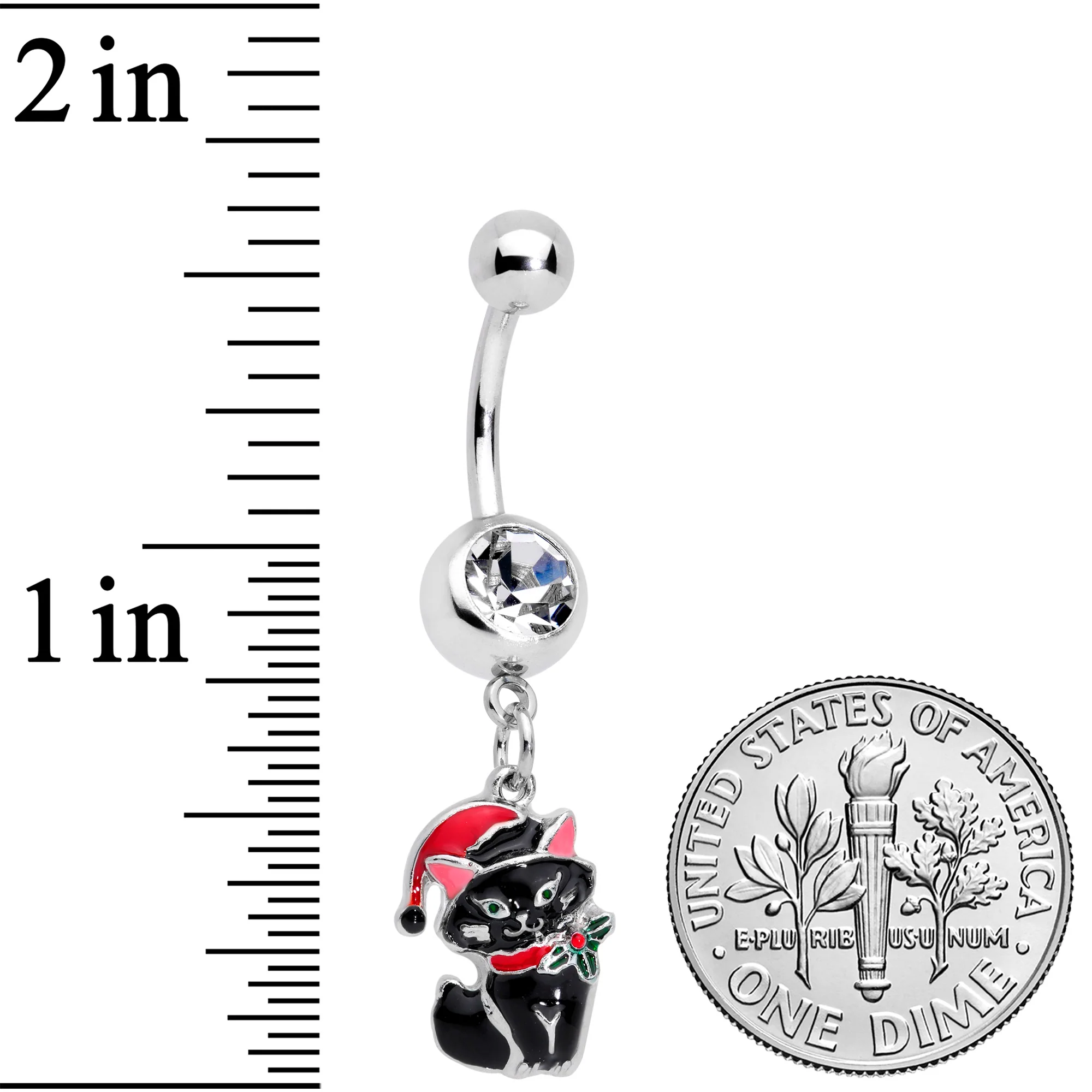 Santa Claus Black Cat Christmas Dangle Belly Ring - Image 2