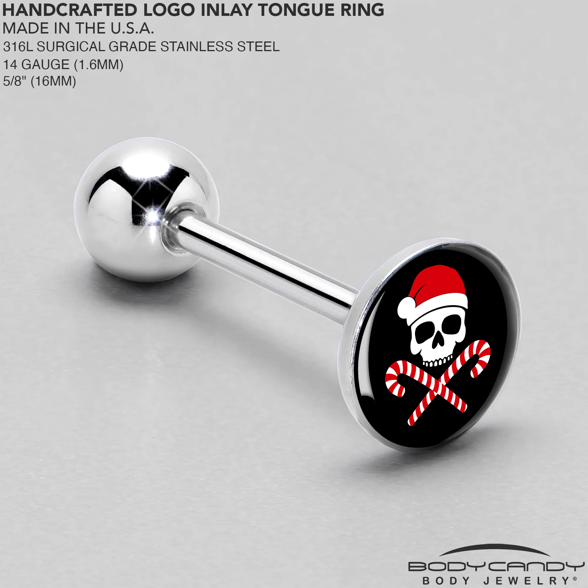 Santa Pirate Candy Cane Barbell Tongue Ring by Onyx O - Image 4