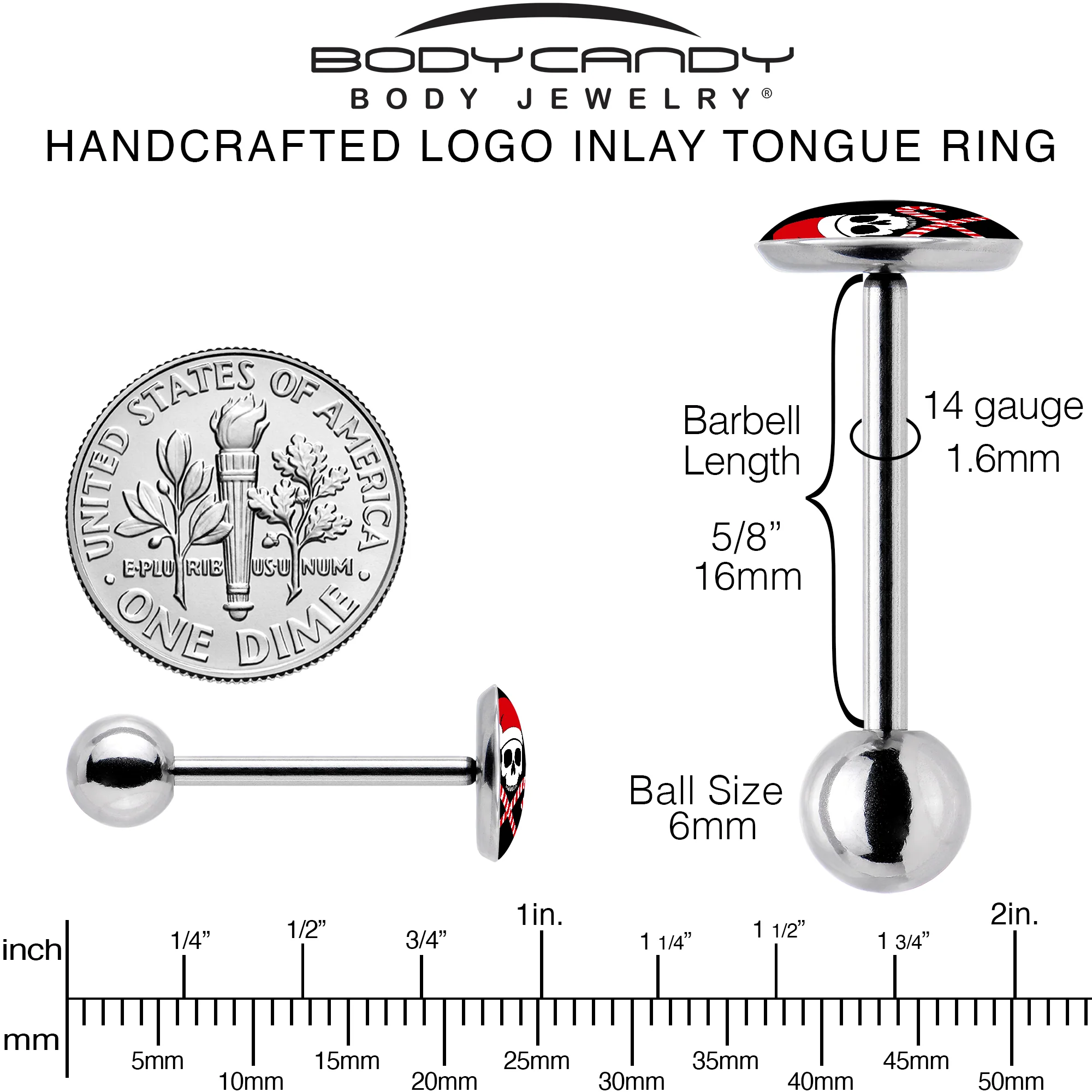 Santa Pirate Candy Cane Barbell Tongue Ring by Onyx O - Image 5