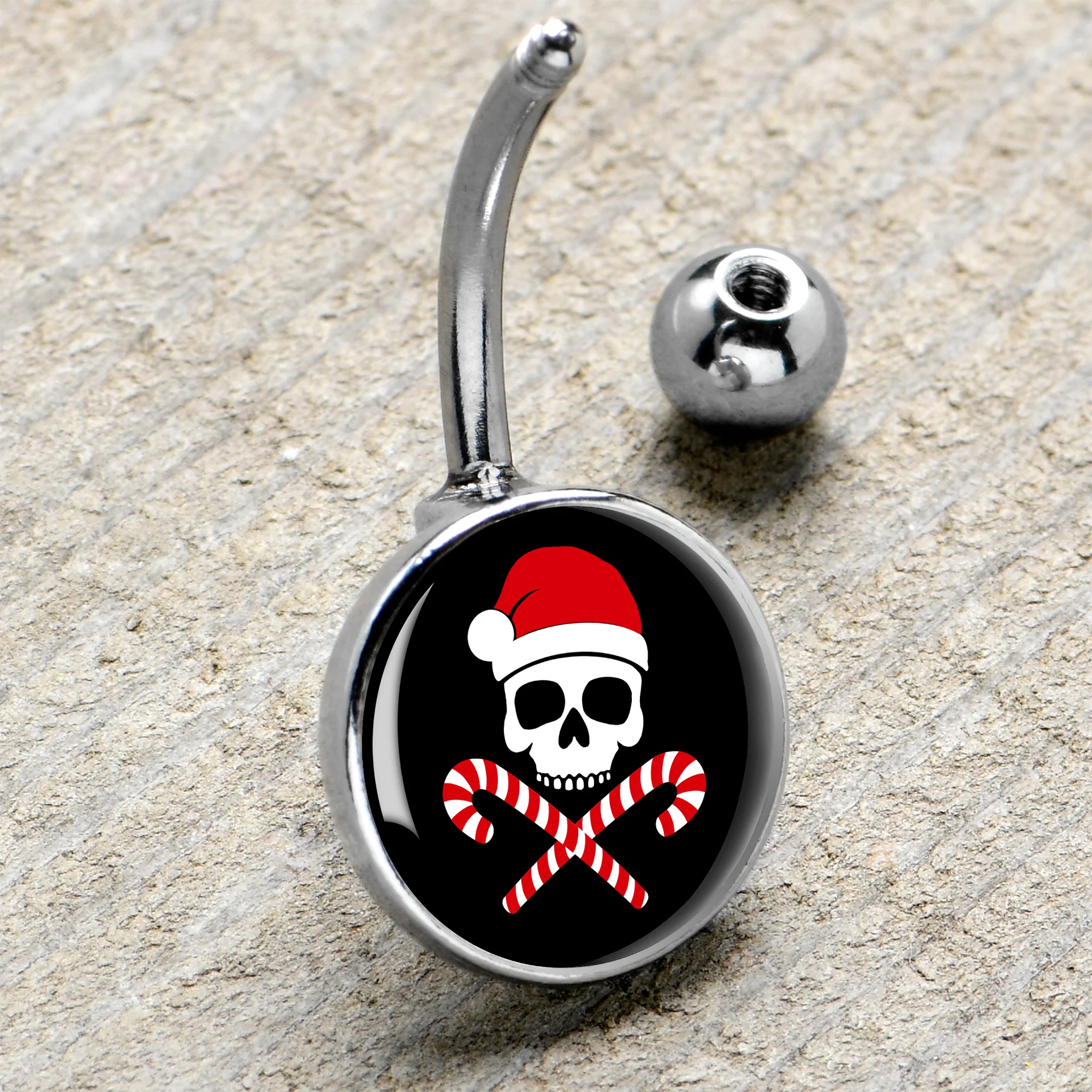 Santa Pirate Candy Cane Skull Belly Ring by Onyx O - Image 4