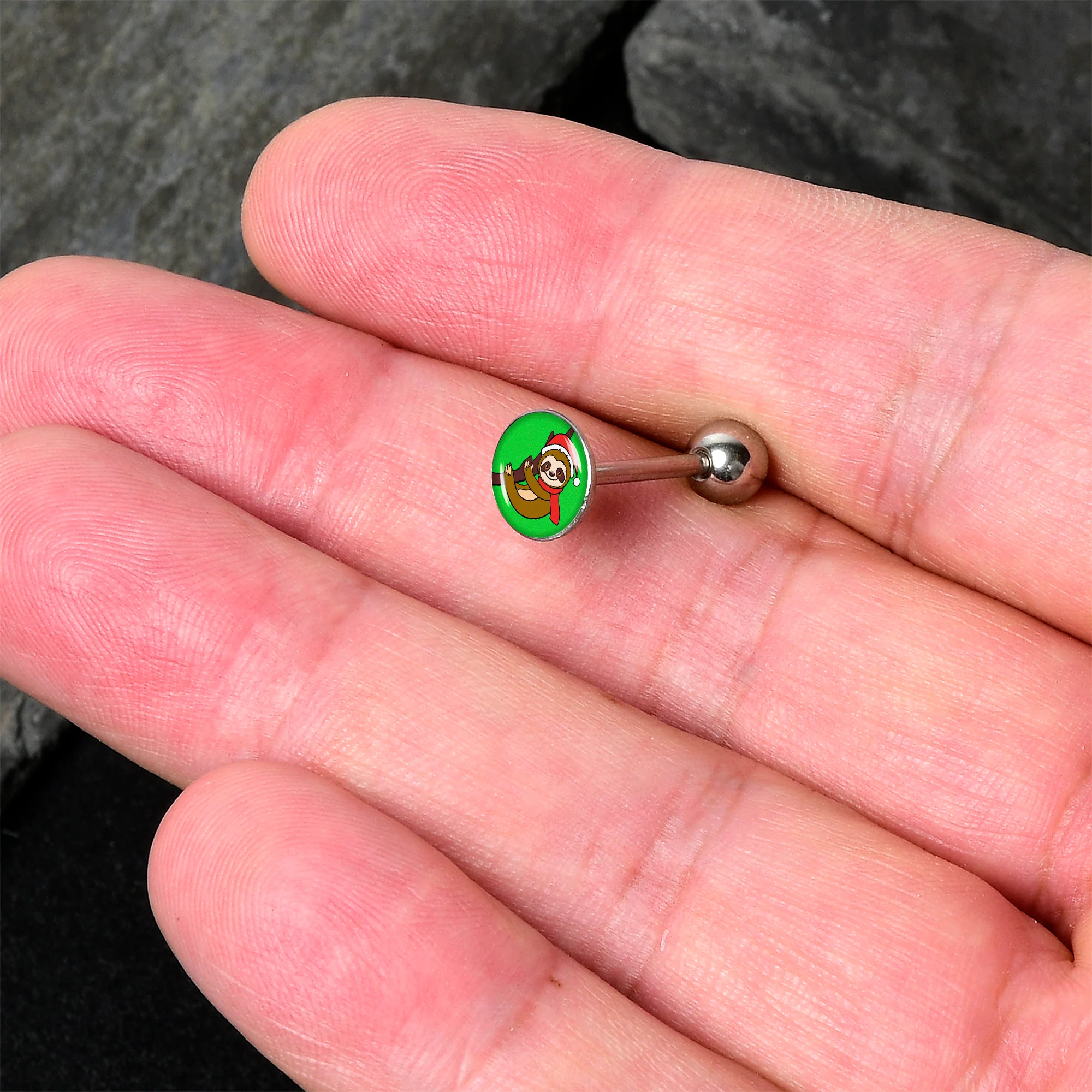 Santa Sloth Holiday Barbell Tongue Ring by Onyx O - Image 2