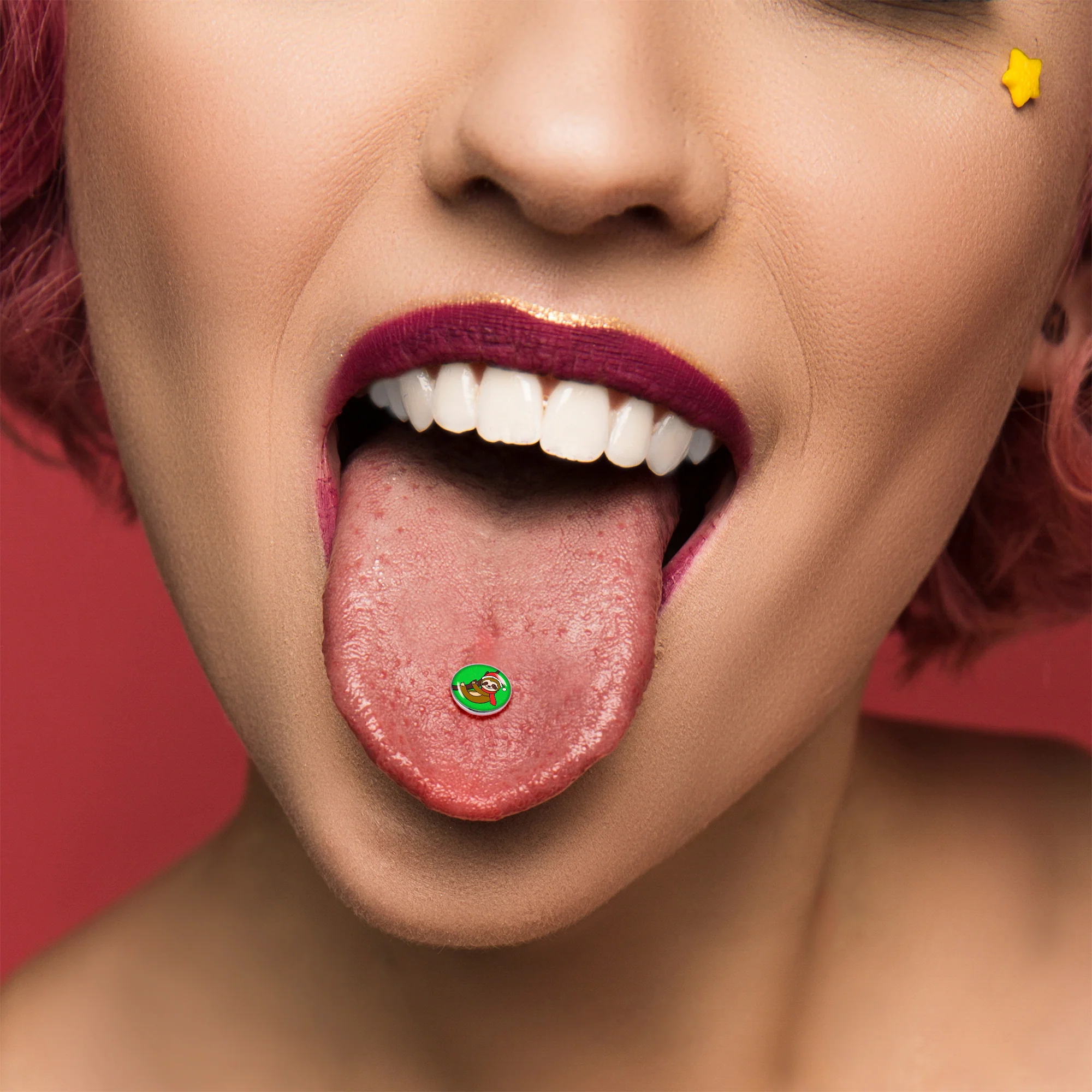 Santa Sloth Holiday Barbell Tongue Ring by Onyx O - Image 6