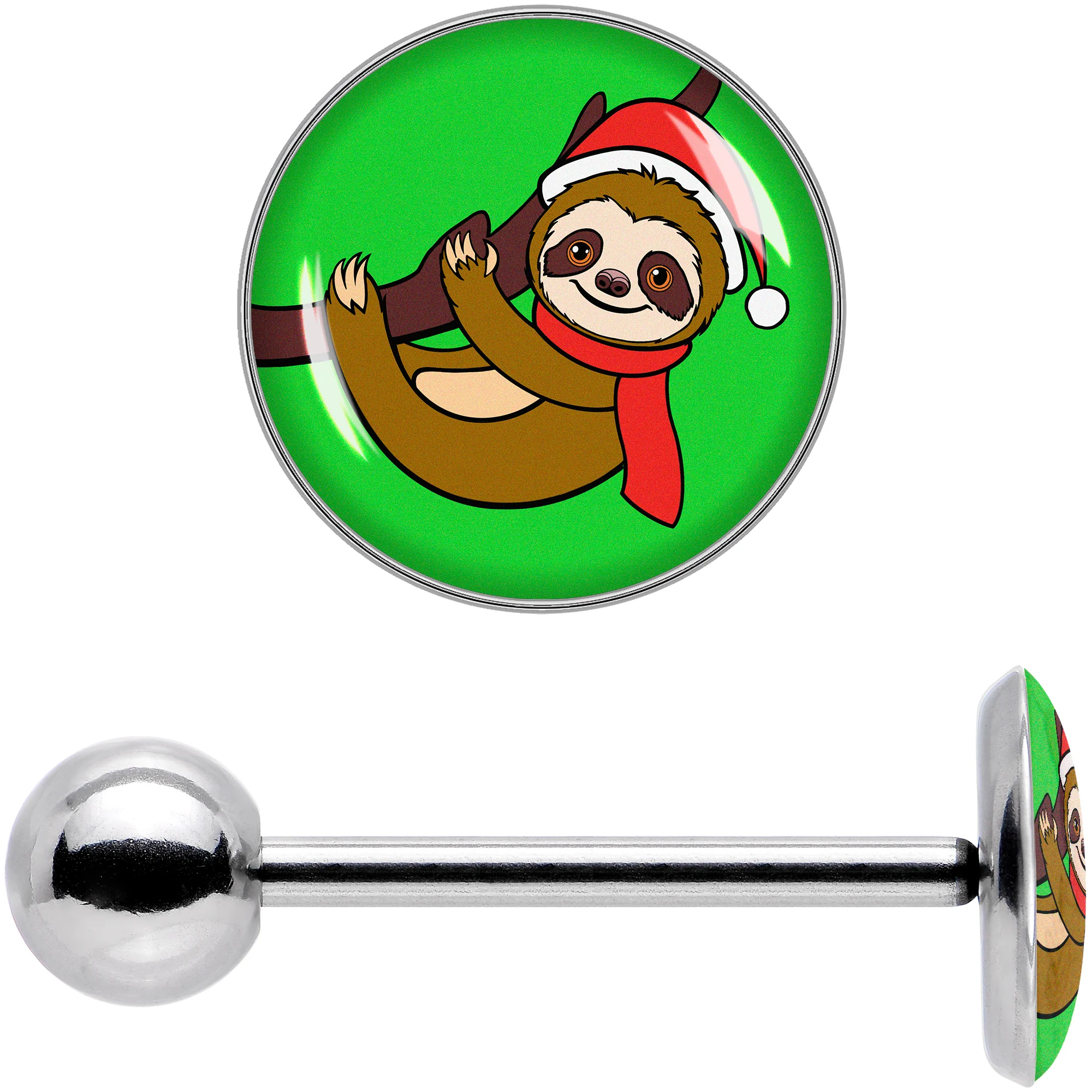 Santa Sloth Holiday Barbell Tongue Ring by Onyx O - Image 7