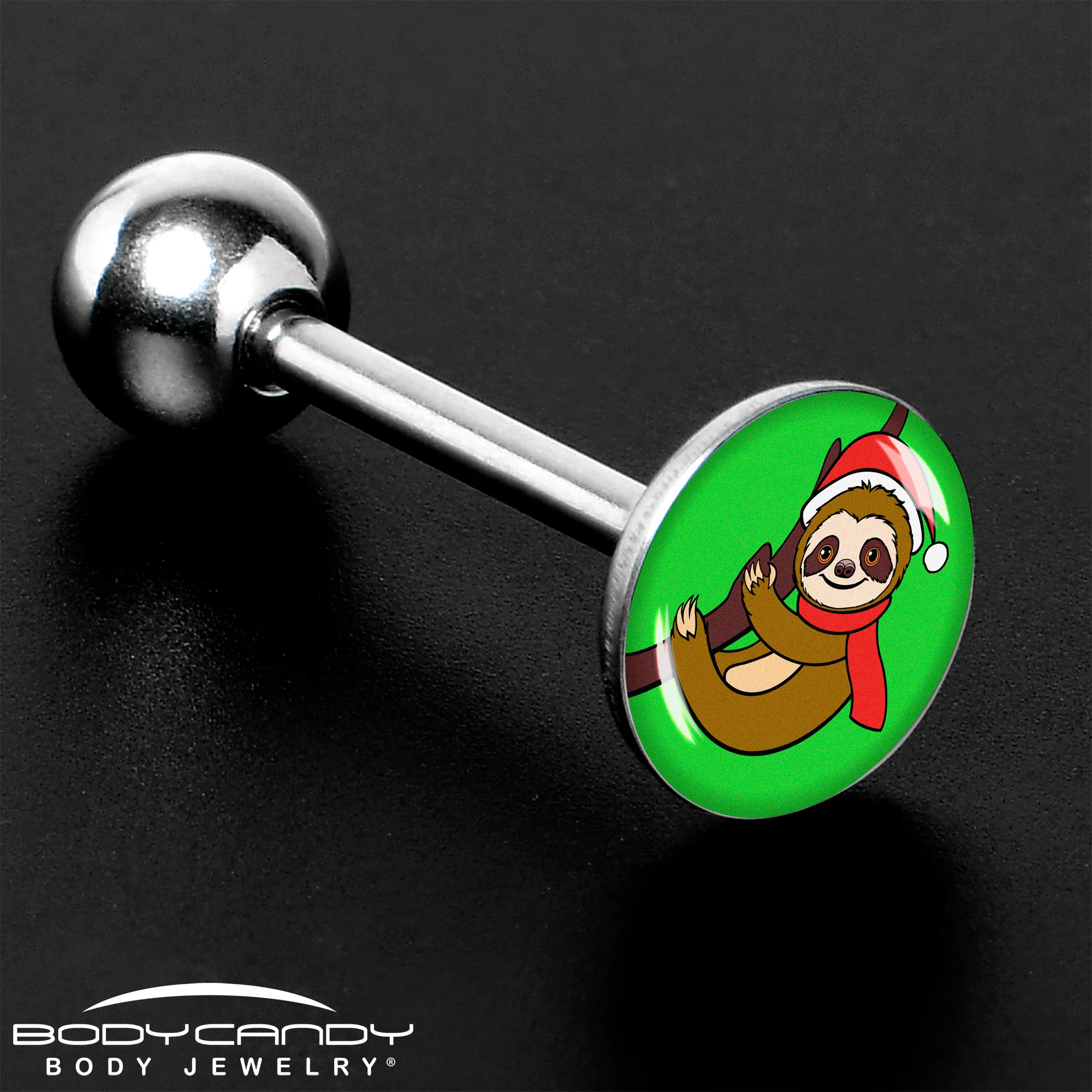 Santa Sloth Holiday Barbell Tongue Ring by Onyx O - Image 8