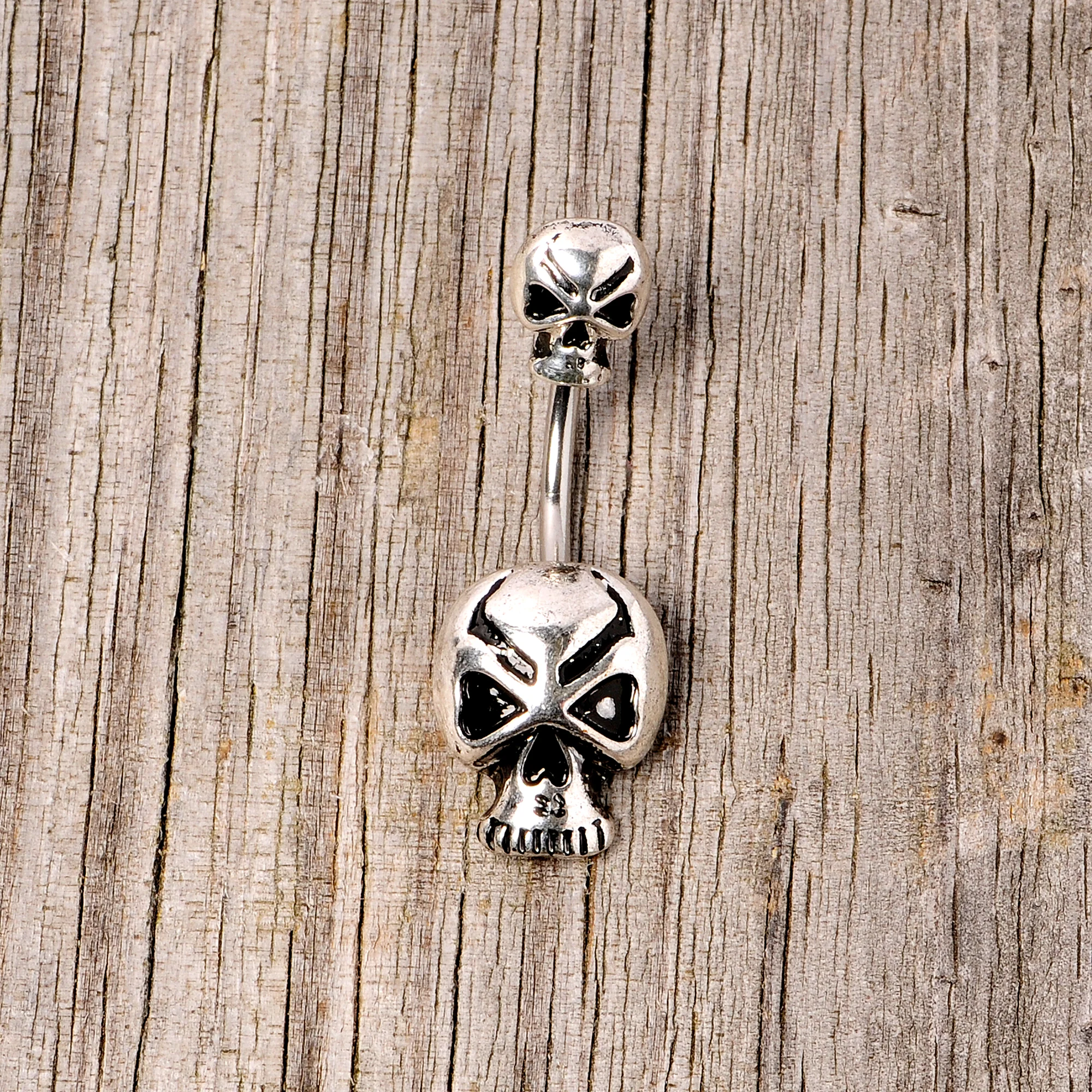 Scary Double Skull Halloween Double Mount Belly Ring - Image 4