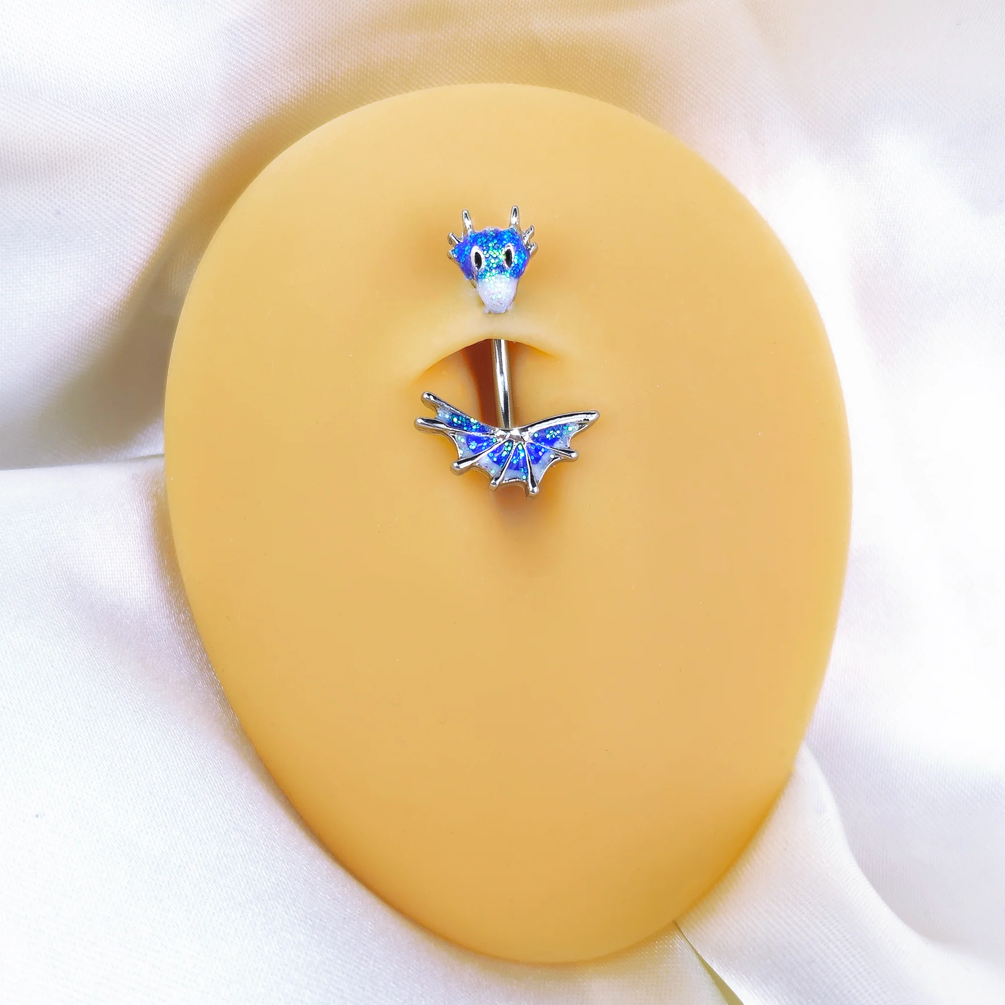 Sea Monster Glitter Blue Double Mount Belly Ring - Image 2