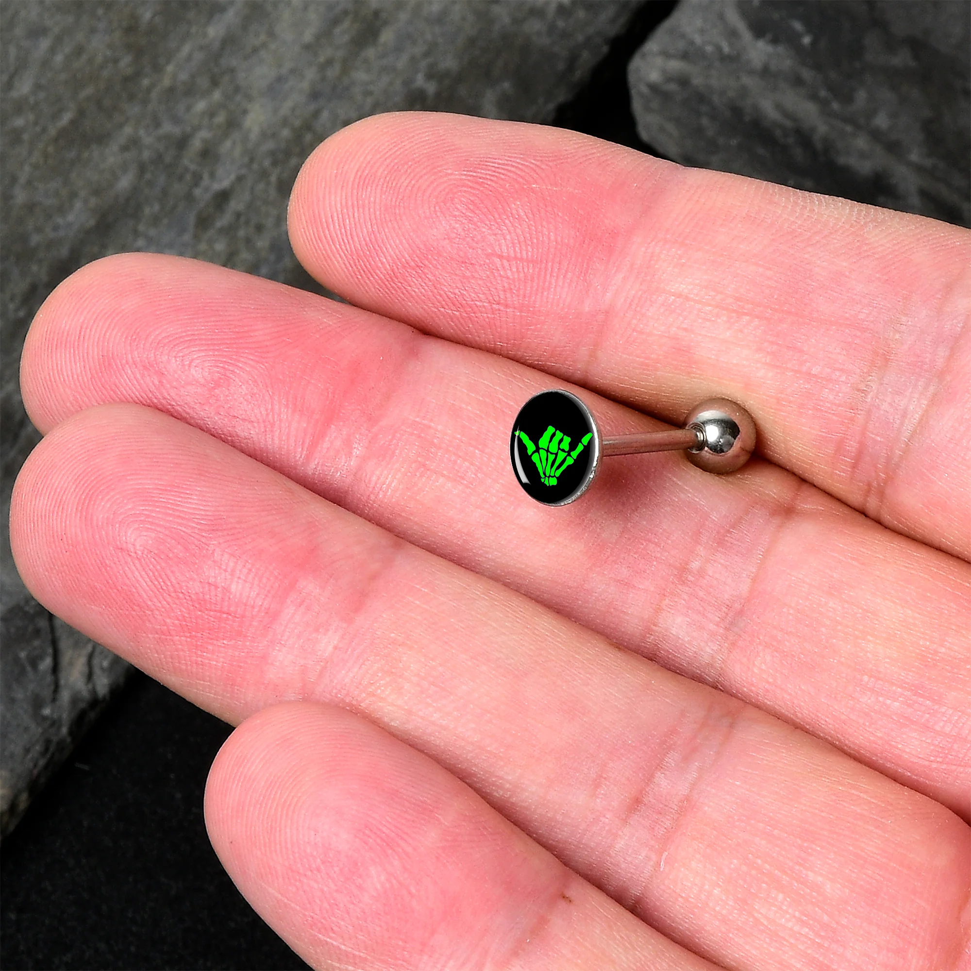 Shaka Hand Barbell Tongue Ring by Onyx O - Image 2