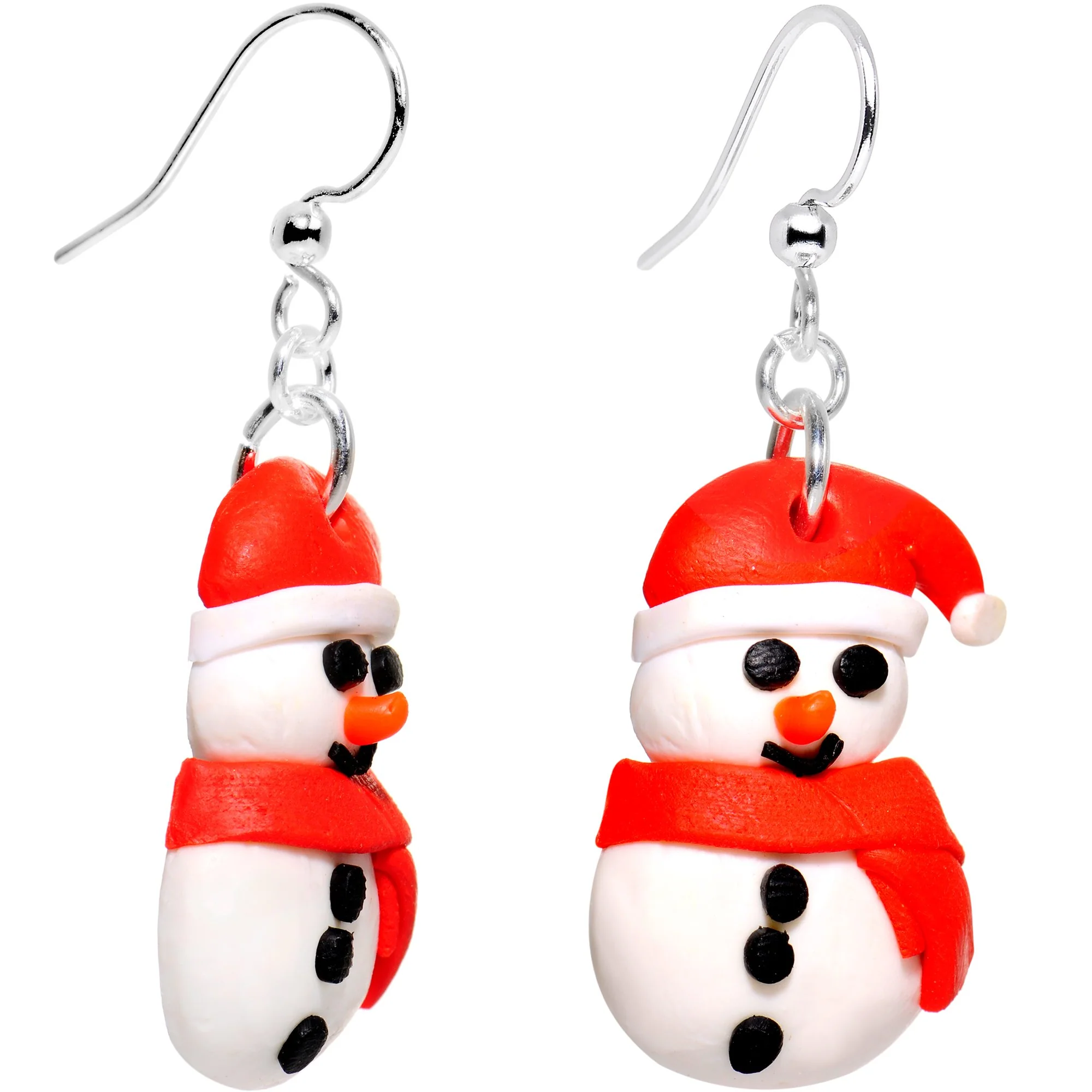 Silver Plated Bundled Up Christmas Snowman Fishhook Earrings - Image 2
