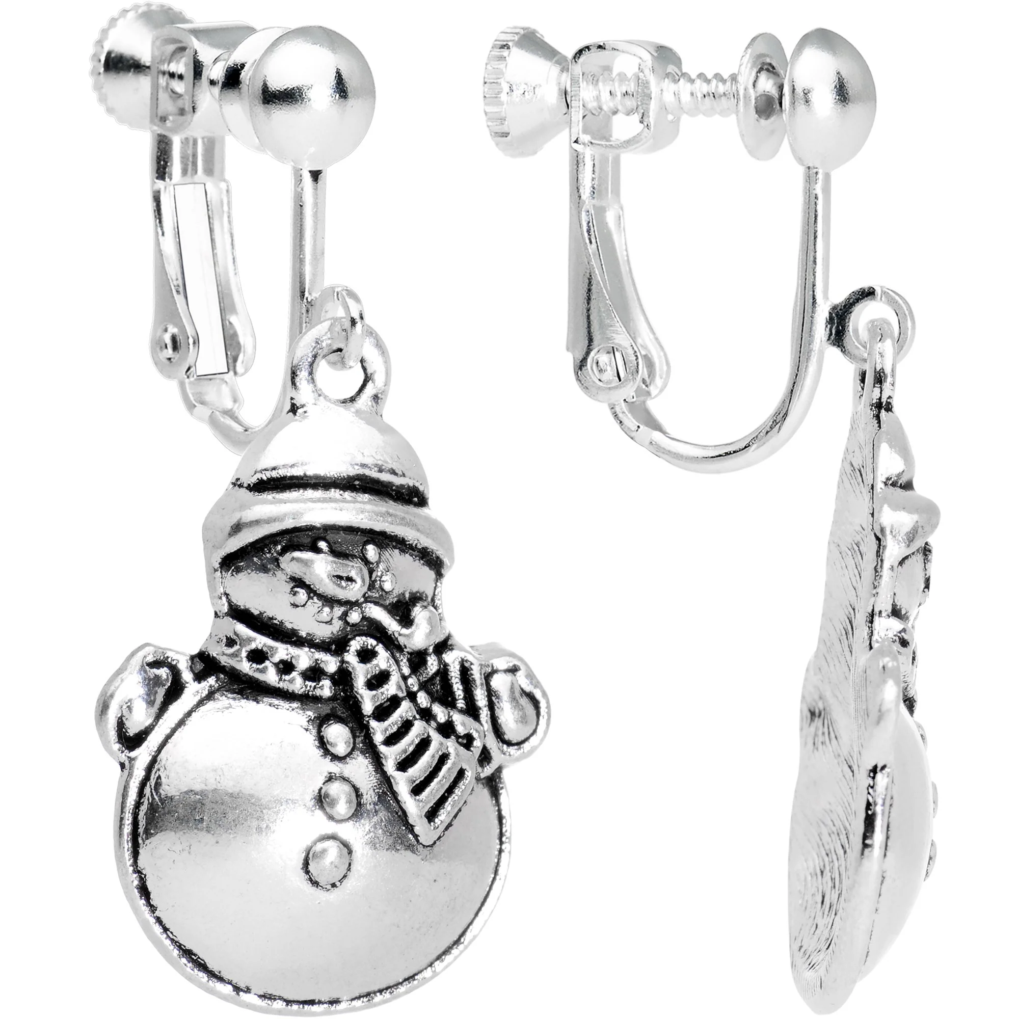 Silver Plated Chubby Christmas Snowmen Clip On Earrings - Image 2