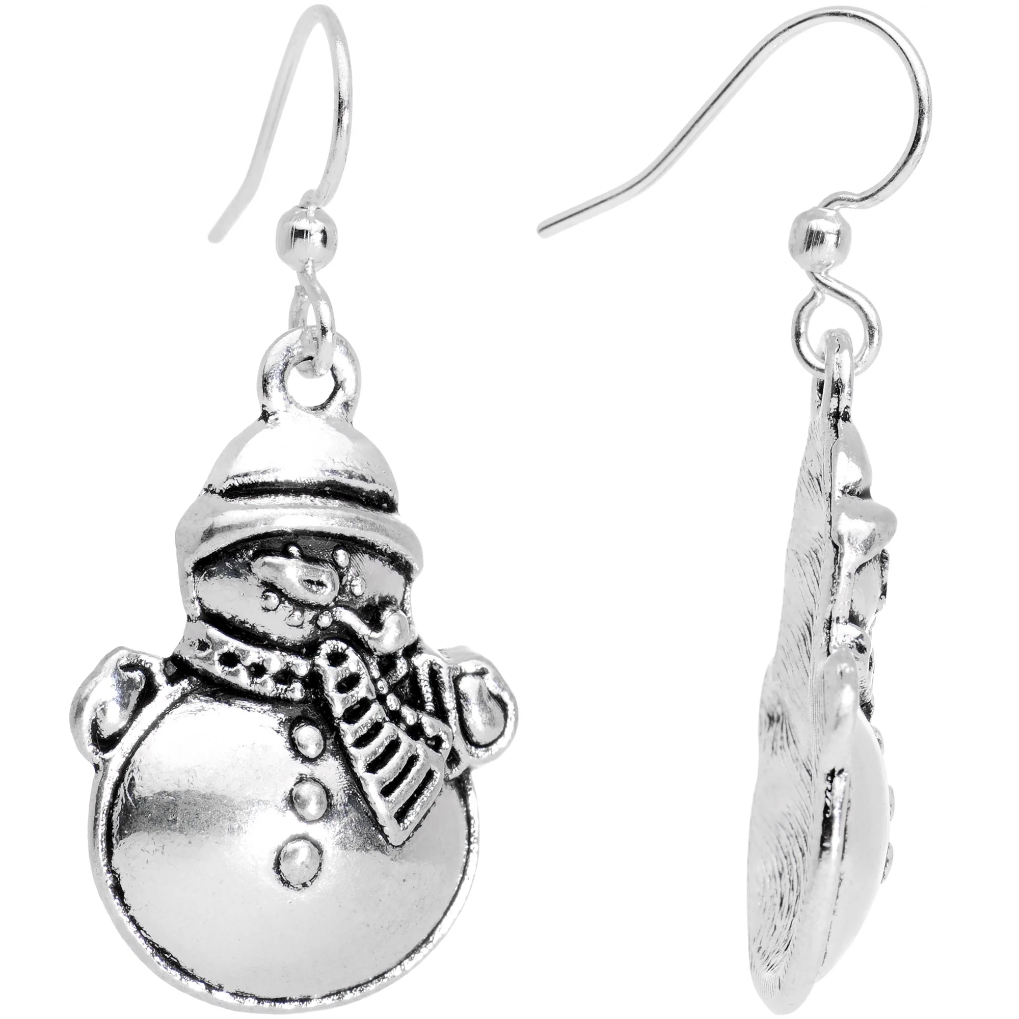 Silver Plated Chubby Christmas Snowmen Fishhook Earrings - Image 2