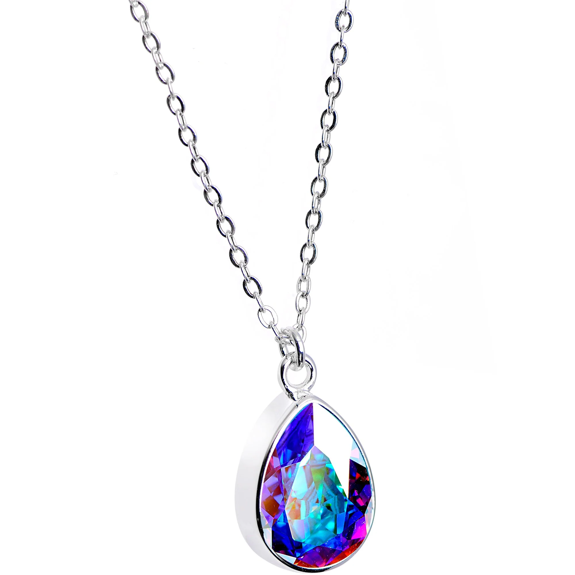 Silver Plated Purple Raindrop Necklace Created with Crystals - Image 2