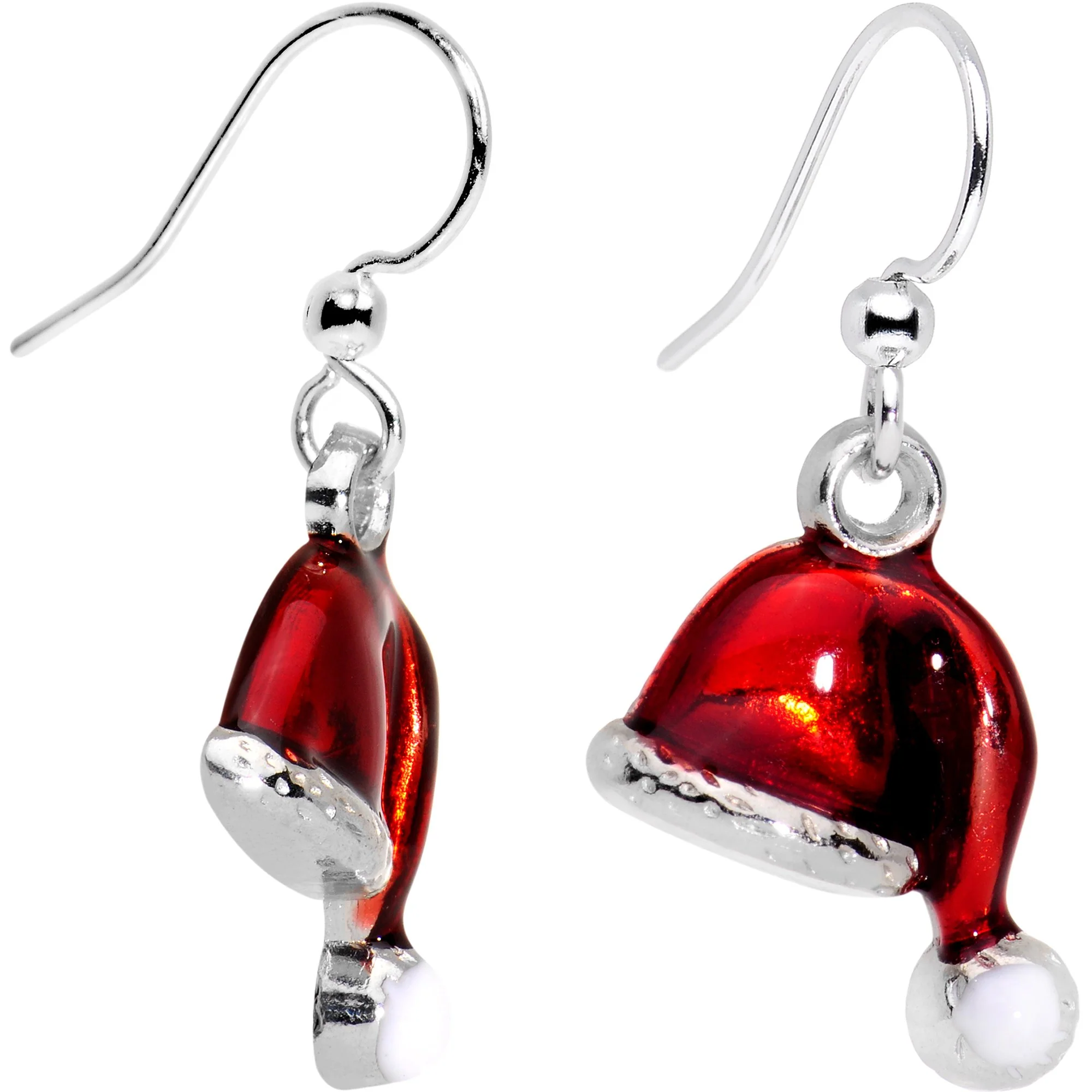 Silver Plated Red Santa Cap Christmas Fishhook Earrings - Image 2