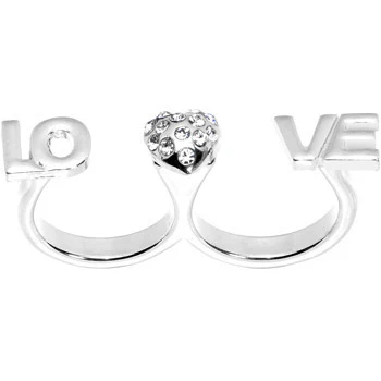 Silver Tone Heart Love Double Finger Ring - Image 2