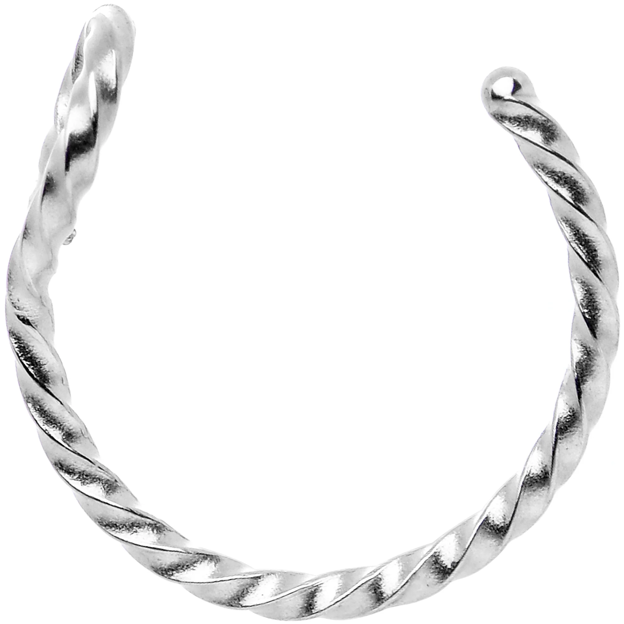 Silver Tone Twisted Stainless Steel Clip on Hoop Fake Nose Ring - Image 2
