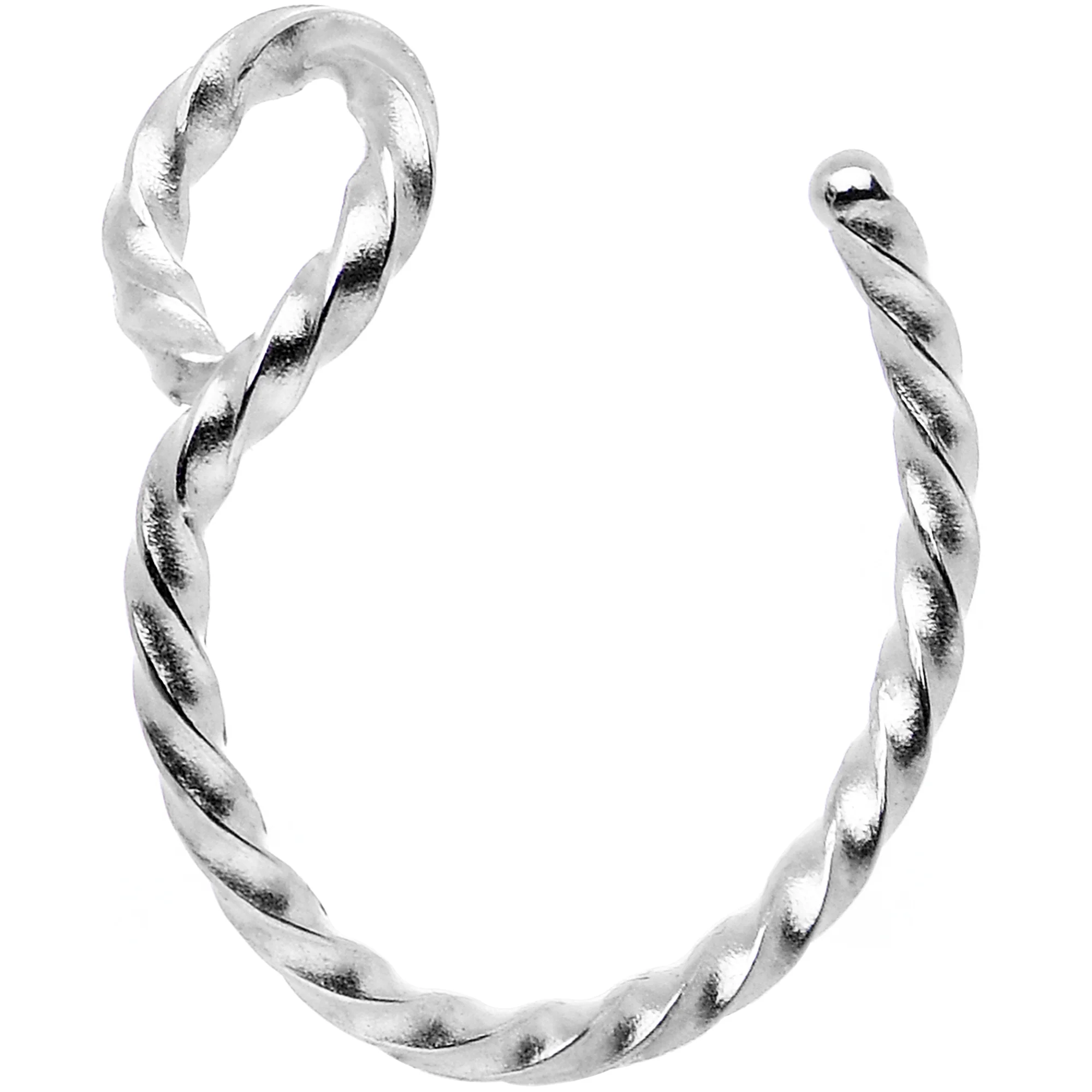 Silver Tone Twisted Stainless Steel Clip on Hoop Fake Nose Ring - Image 3