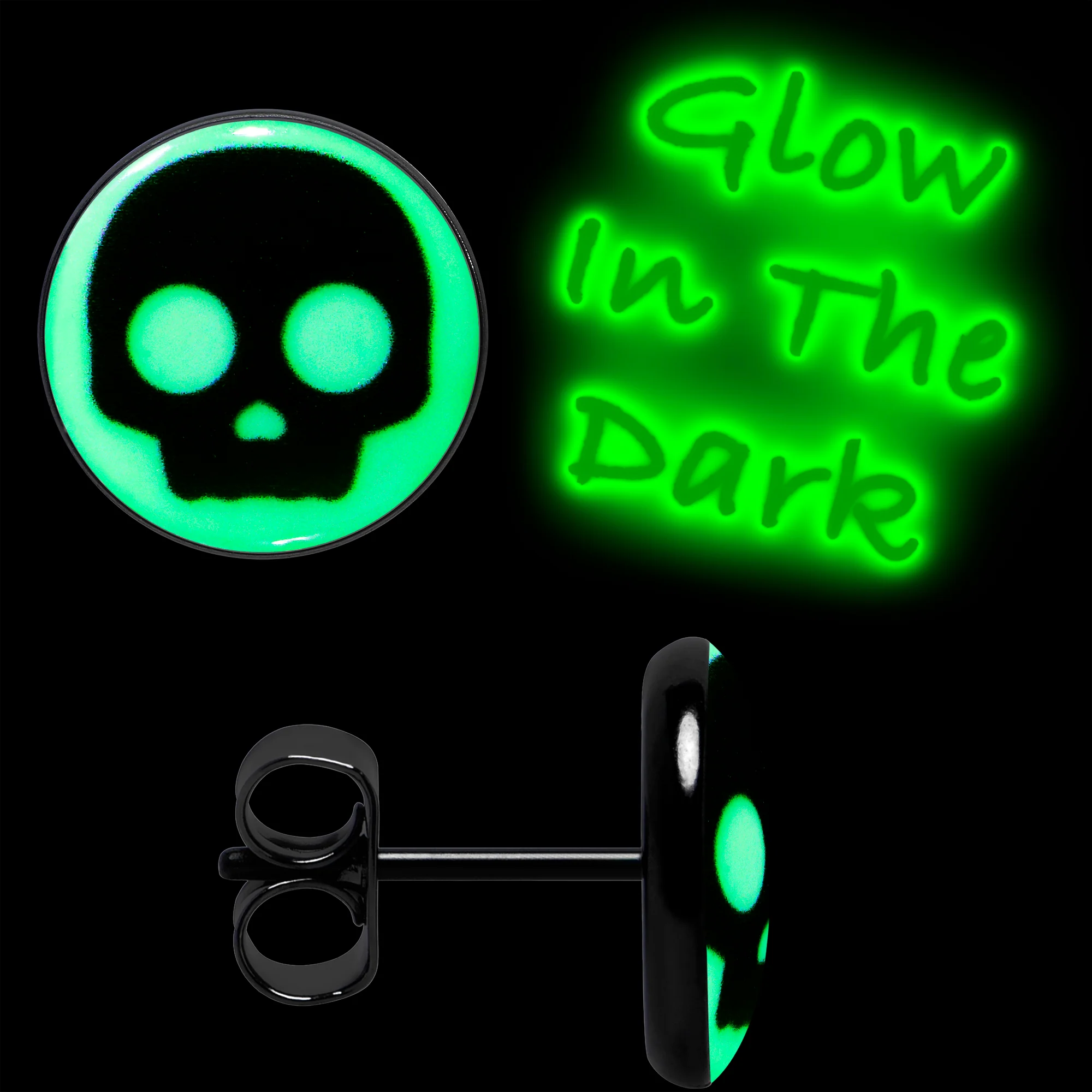 Simple Skull Glow in the Dark Stud Earrings by Onyx O - Image 3