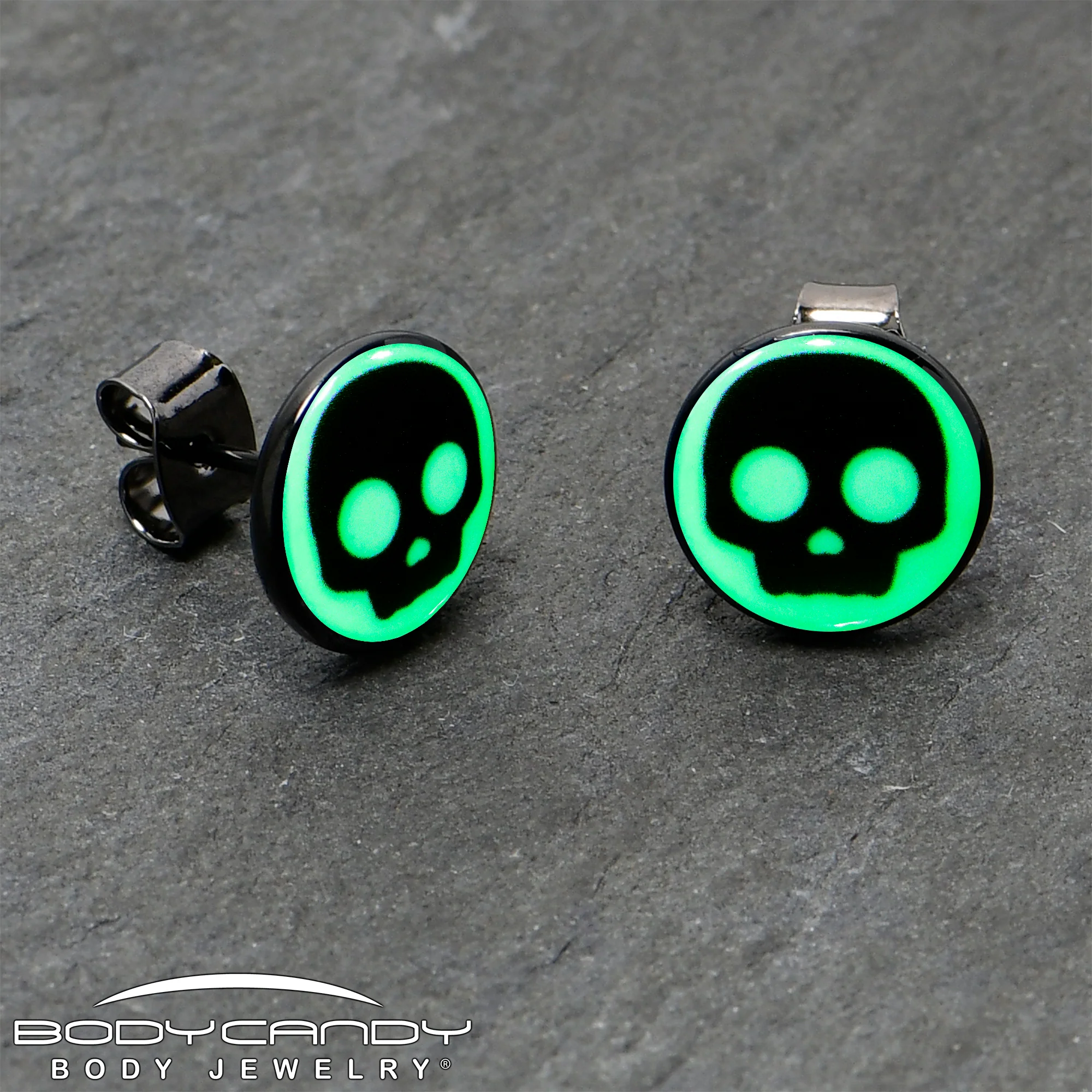 Simple Skull Glow in the Dark Stud Earrings by Onyx O - Image 4