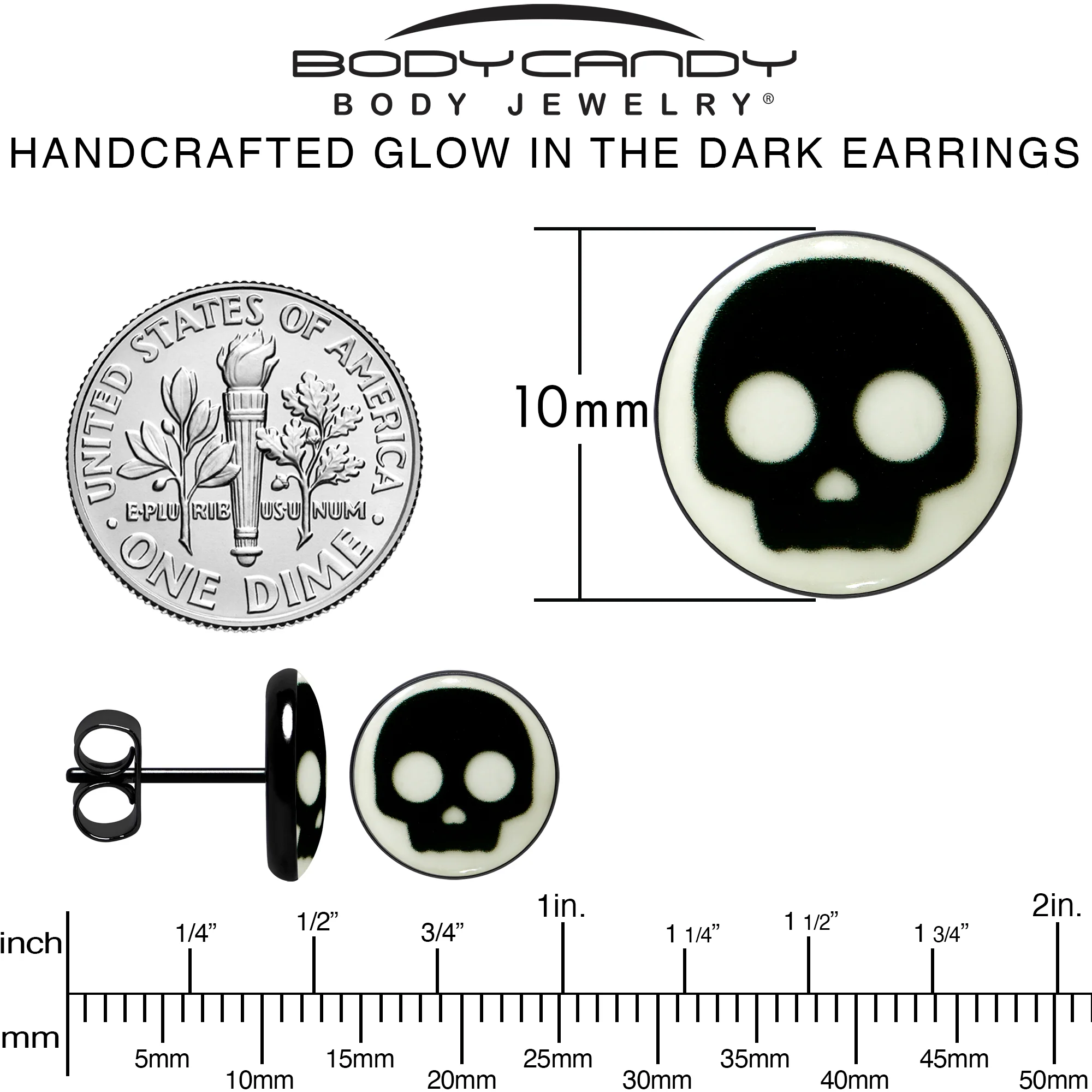 Simple Skull Glow in the Dark Stud Earrings by Onyx O - Image 6