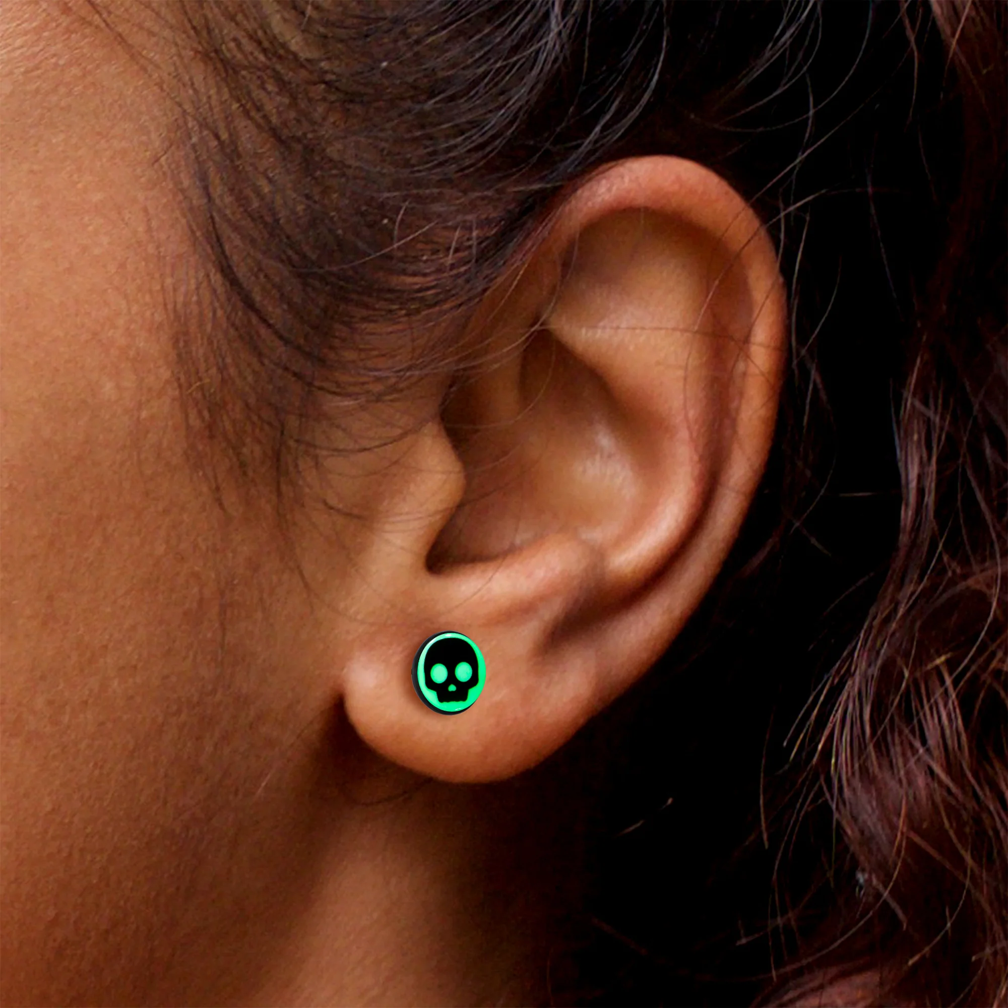 Simple Skull Glow in the Dark Stud Earrings by Onyx O - Image 7