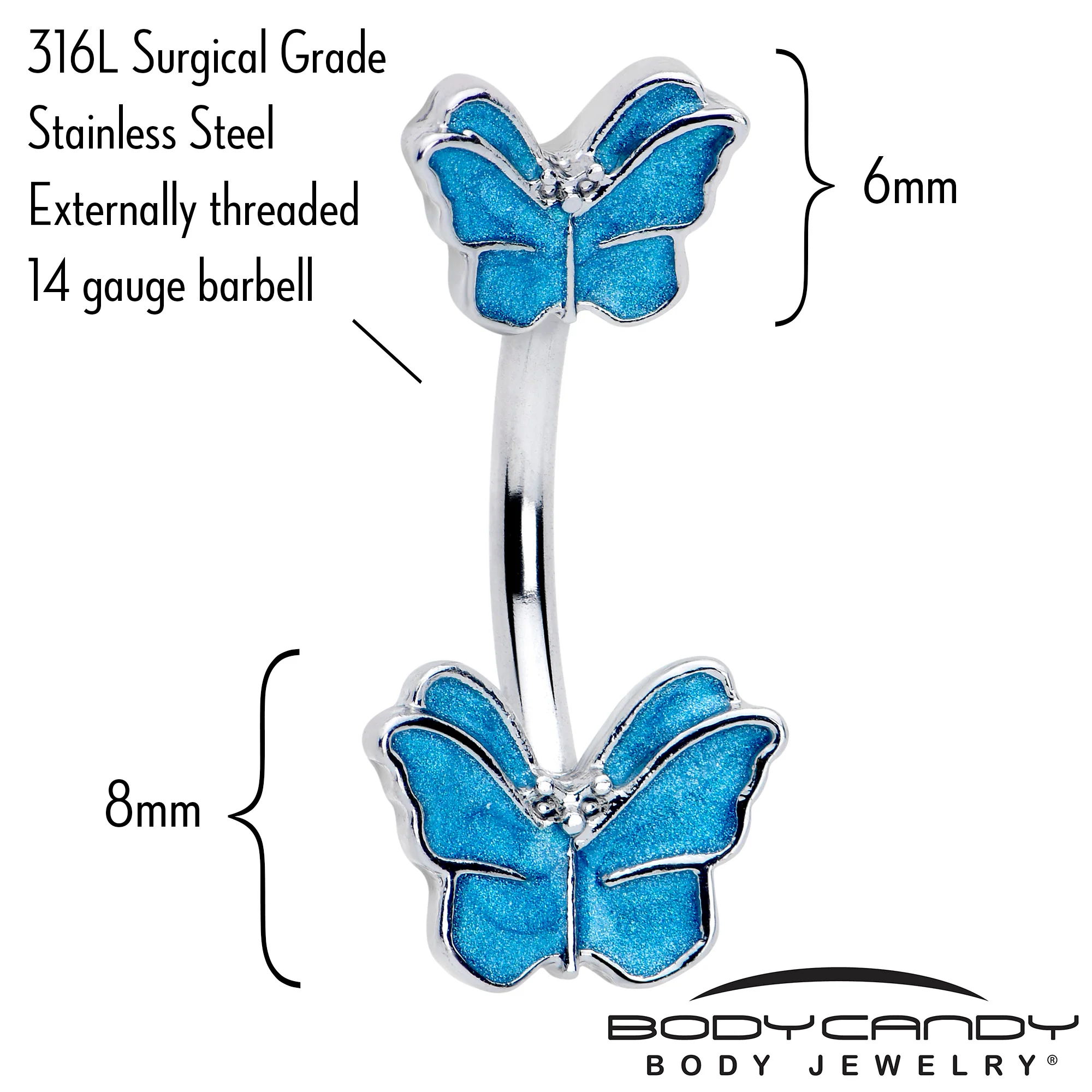Simply Butterfly Blue Double Mount Belly Ring - Image 2