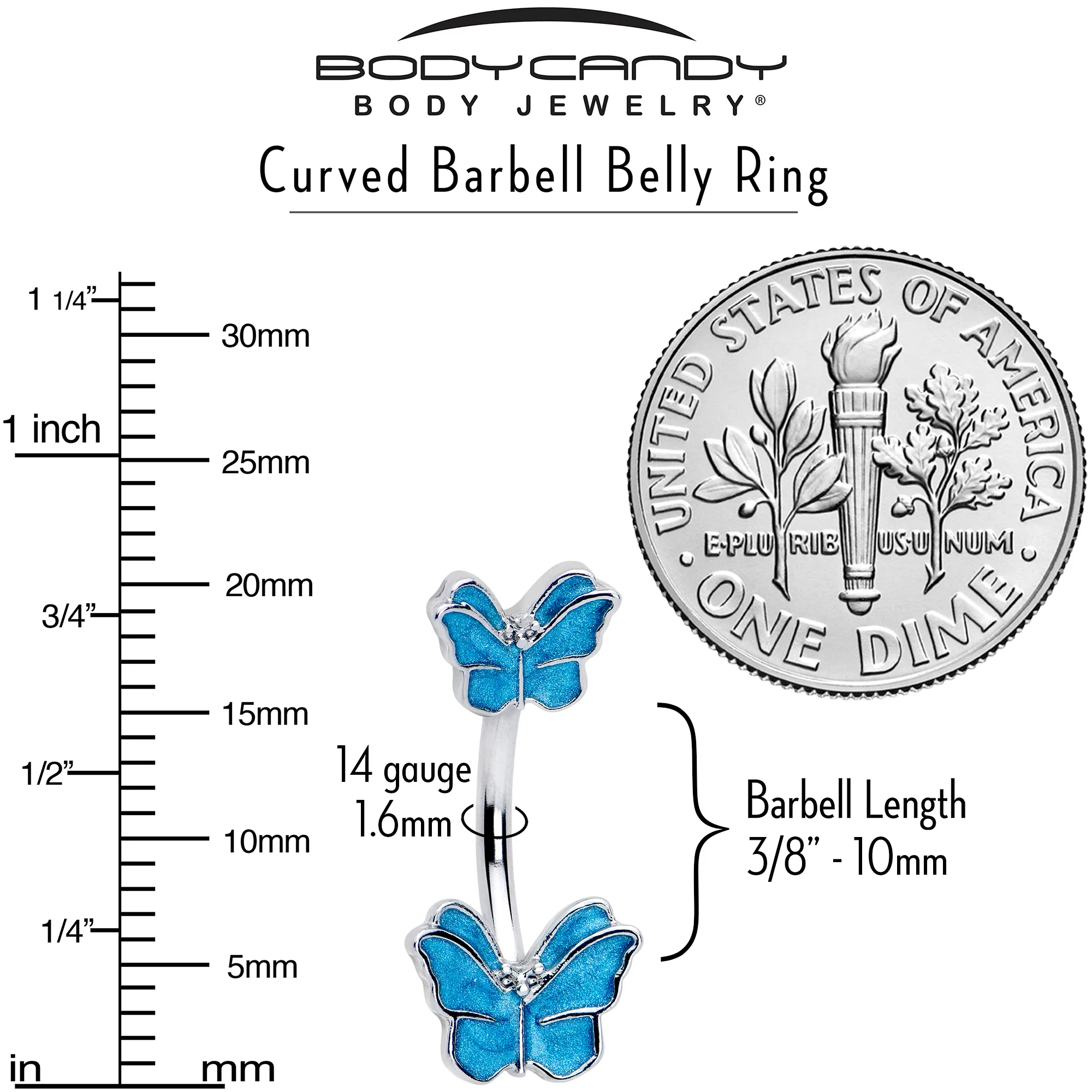 Simply Butterfly Blue Double Mount Belly Ring - Image 3