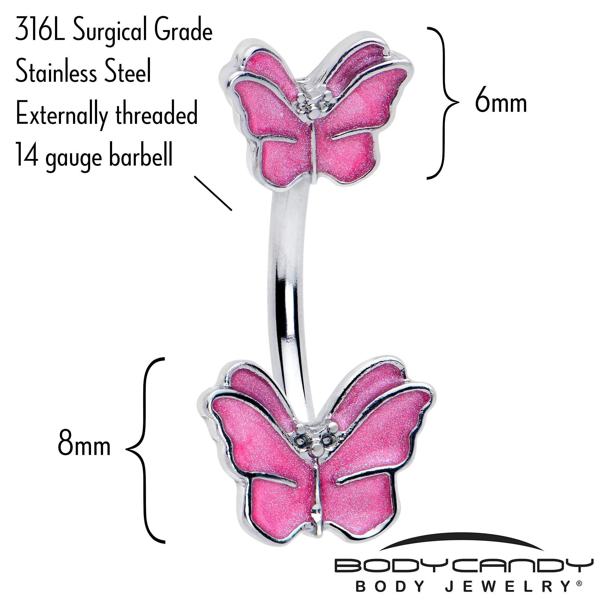 Simply Butterfly Pink Double Mount Belly Ring - Image 2