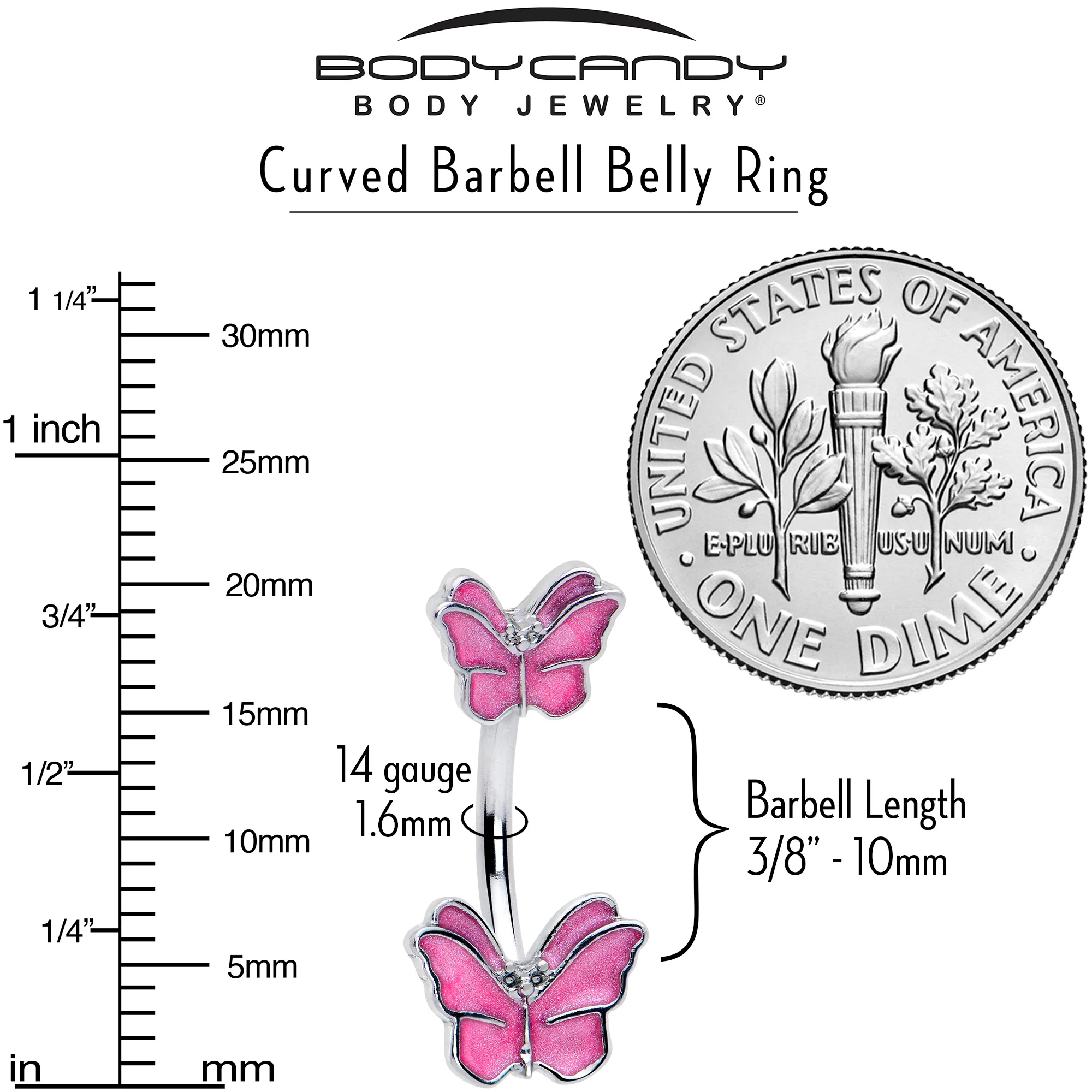 Simply Butterfly Pink Double Mount Belly Ring - Image 3