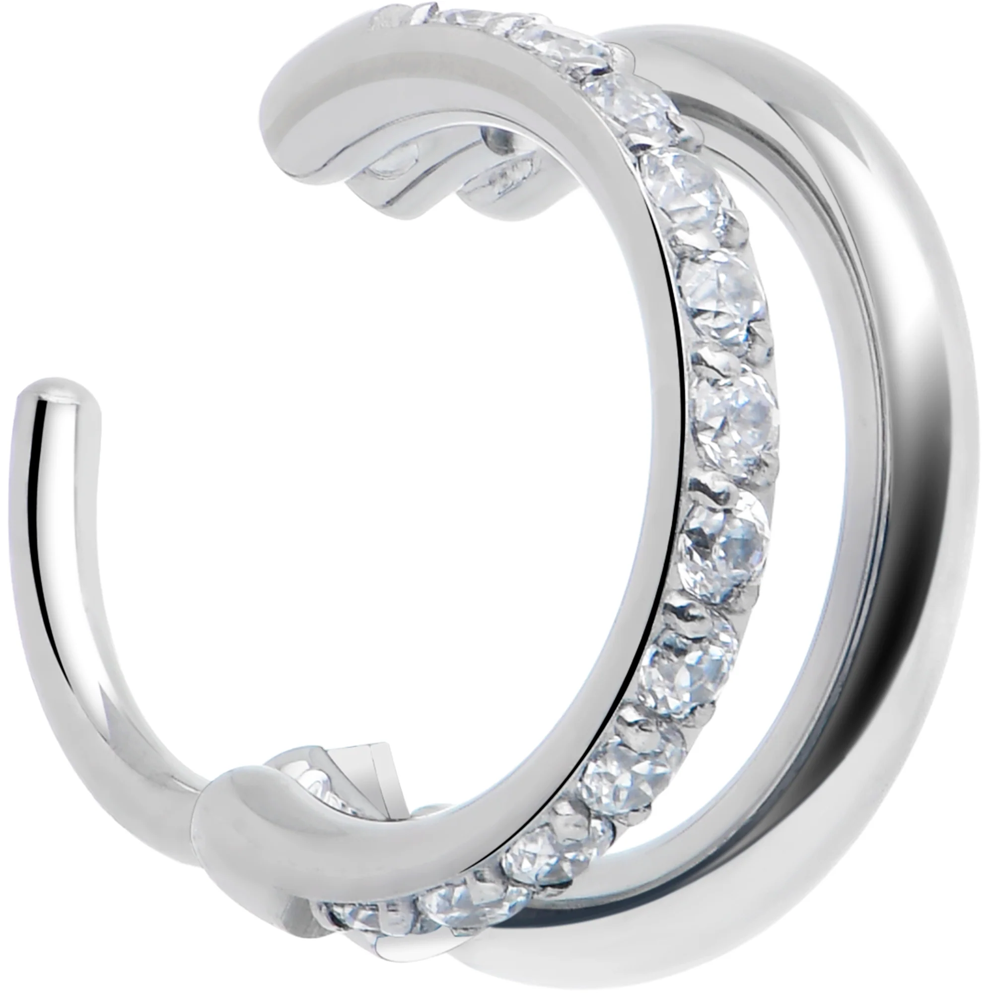 Single Row Micro Gem Implant Grade Titanium Hinged Double Hoop Nose Ring - Image 13