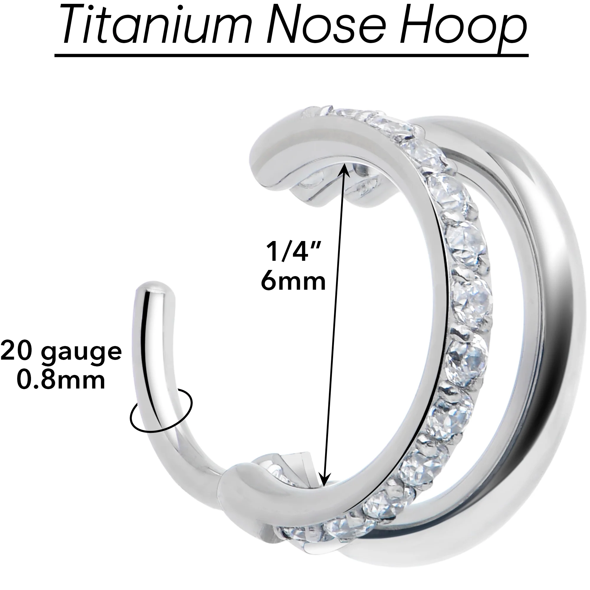 Single Row Micro Gem Implant Grade Titanium Hinged Double Hoop Nose Ring - Image 2