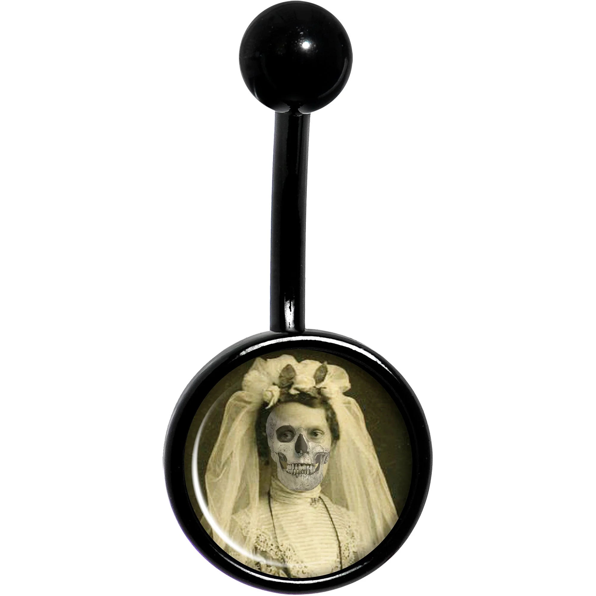 Skeleton Bride Halloween Black Belly Ring - Image 2
