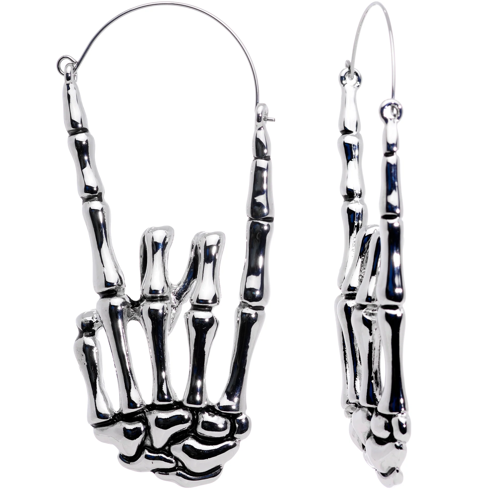 Skeleton Hands Devil Horn Tunnel Plug Earrings - Image 3