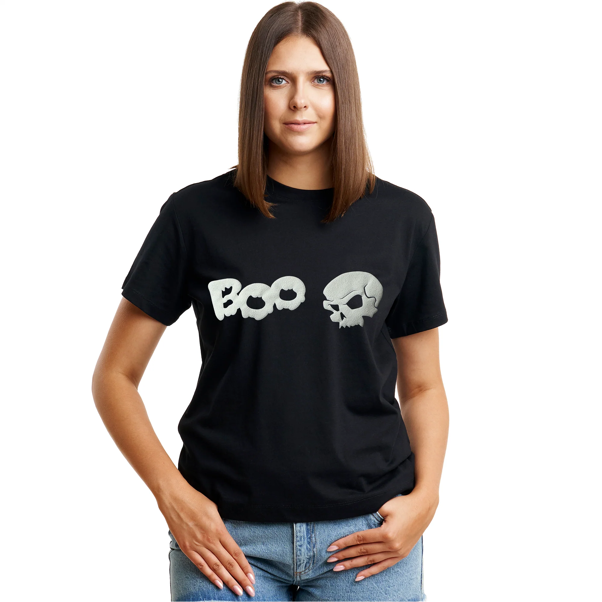 Skull Boo Glow in the Dark Puff Halloween Tee Shirt - Image 10