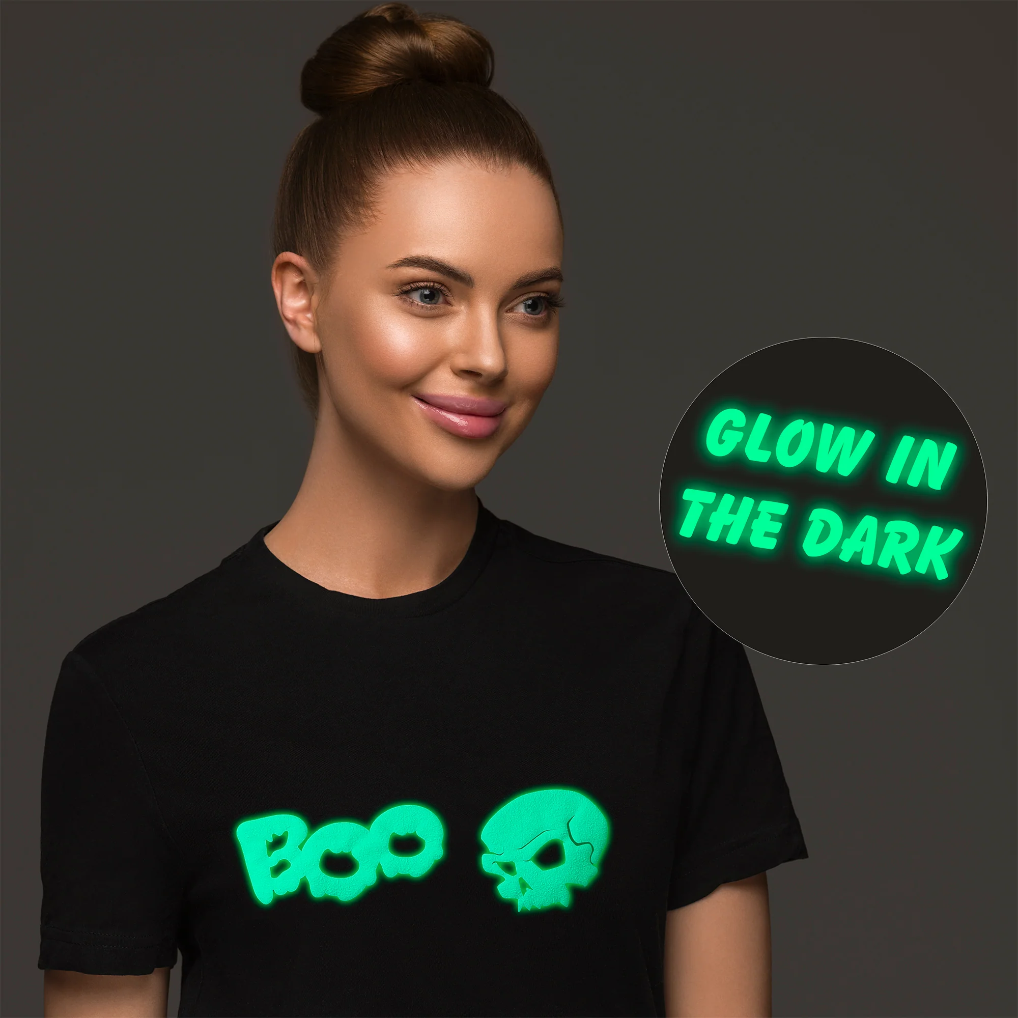 Skull Boo Glow in the Dark Puff Halloween Tee Shirt - Image 2